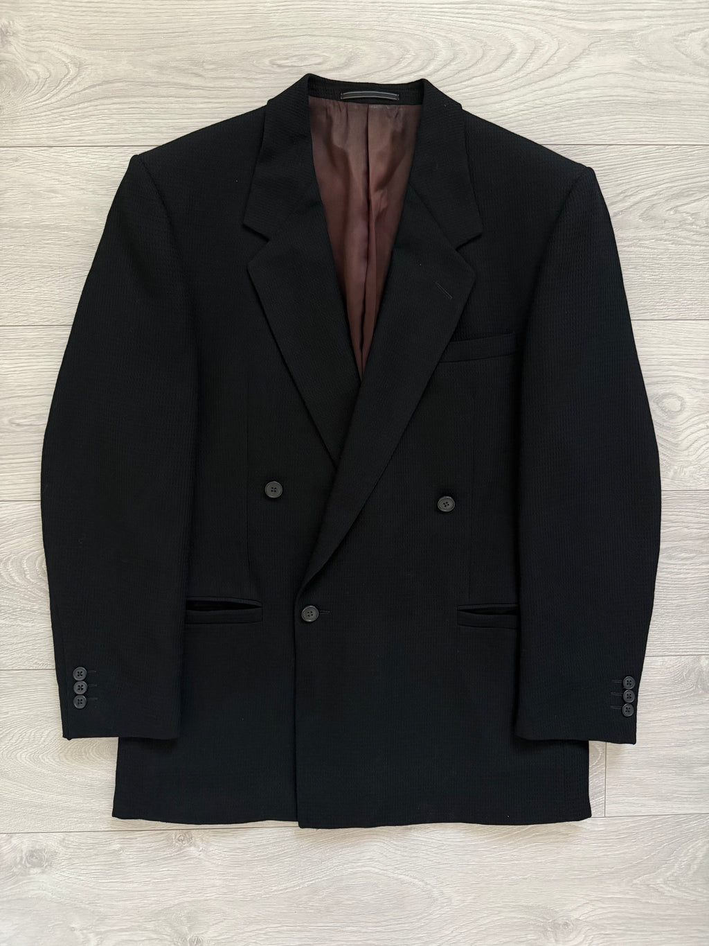 Versace 1980s Double Breasted Notch Lapel Textured Wool Sports Blazer Jacket Black - Size M