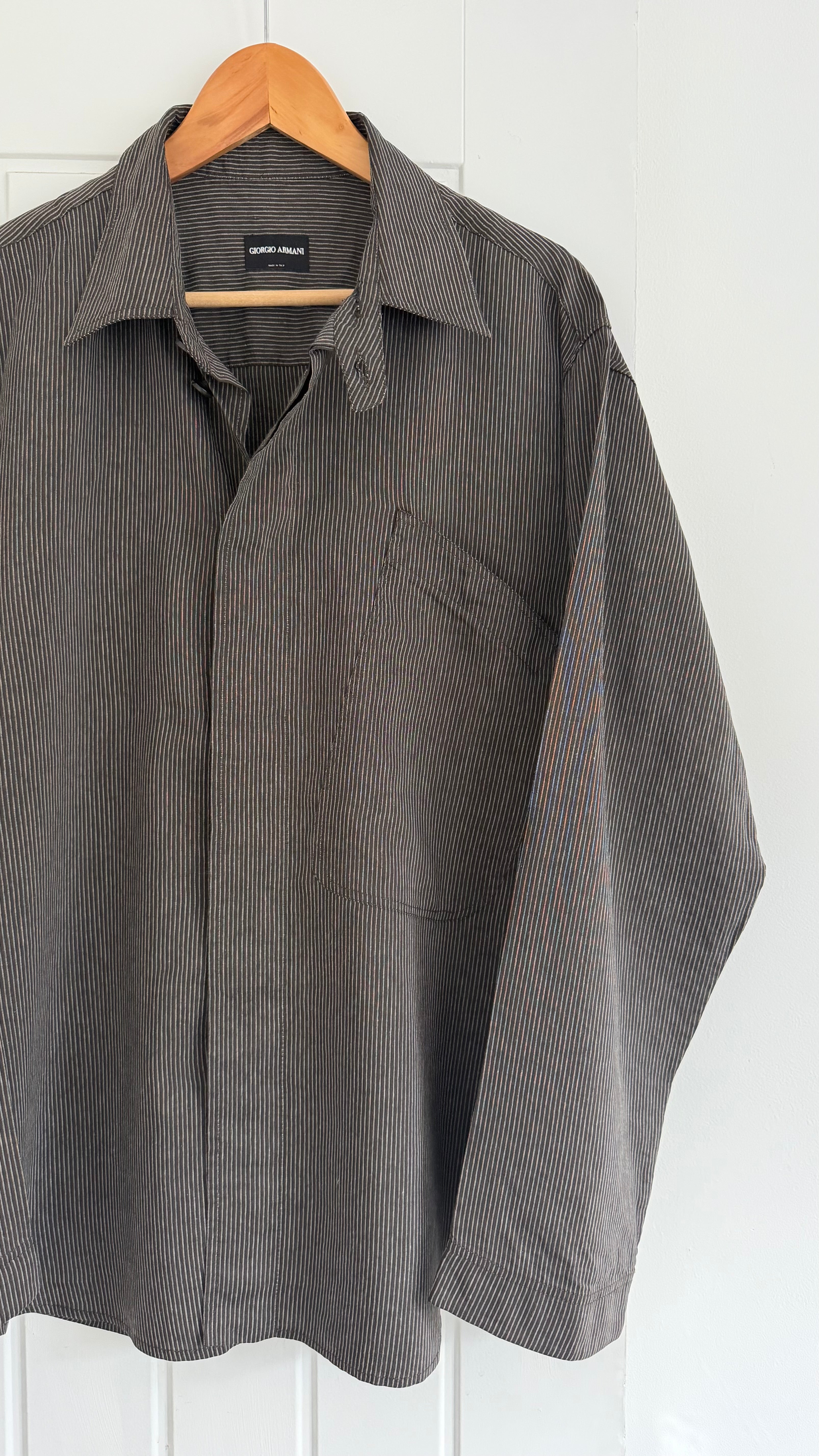 Giorgio Armani Black Label 1990s Slant Pocket Textured Relaxed Shirt - Size L