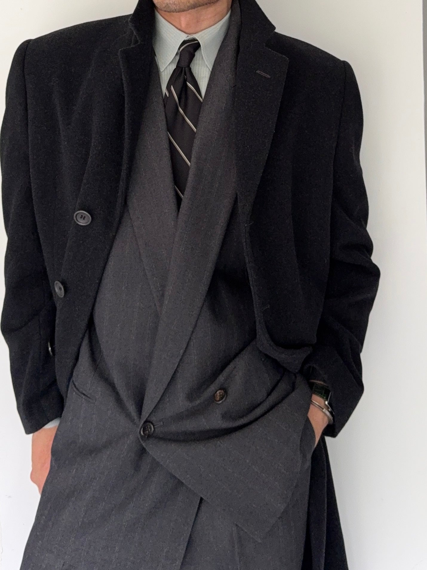 Armani 1990s Charcoal Grey Wool Over Coat - Size M – NDWC0 Shop