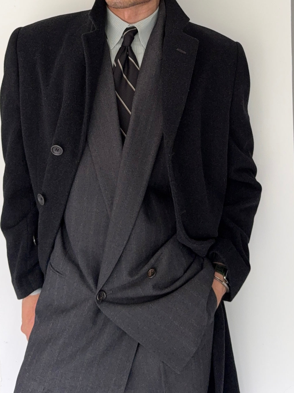 Armani 1990s Charcoal Grey Wool Over Coat - Size M