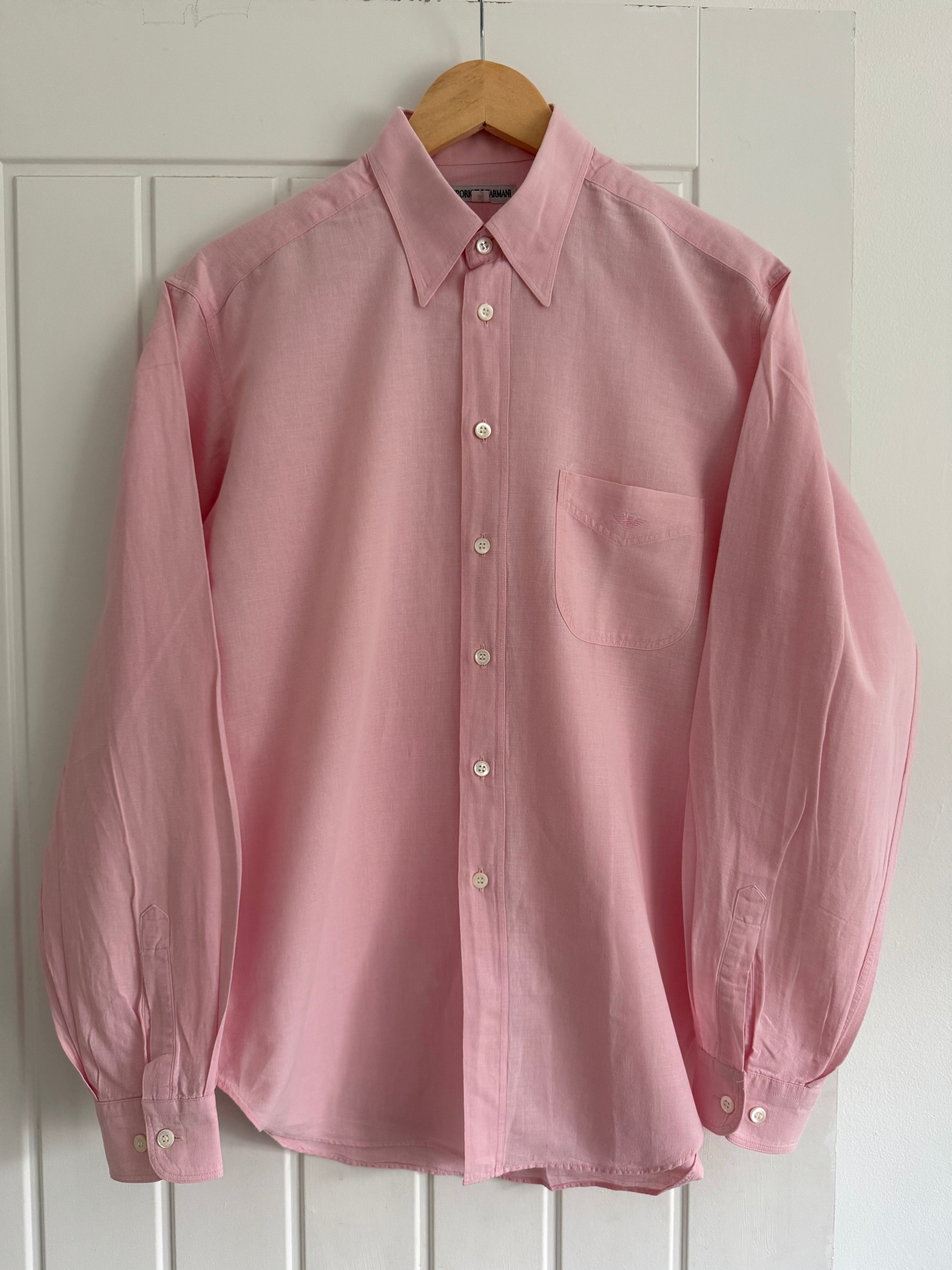 Emporio Armani 1990s Pink Linen Shirt - Size M