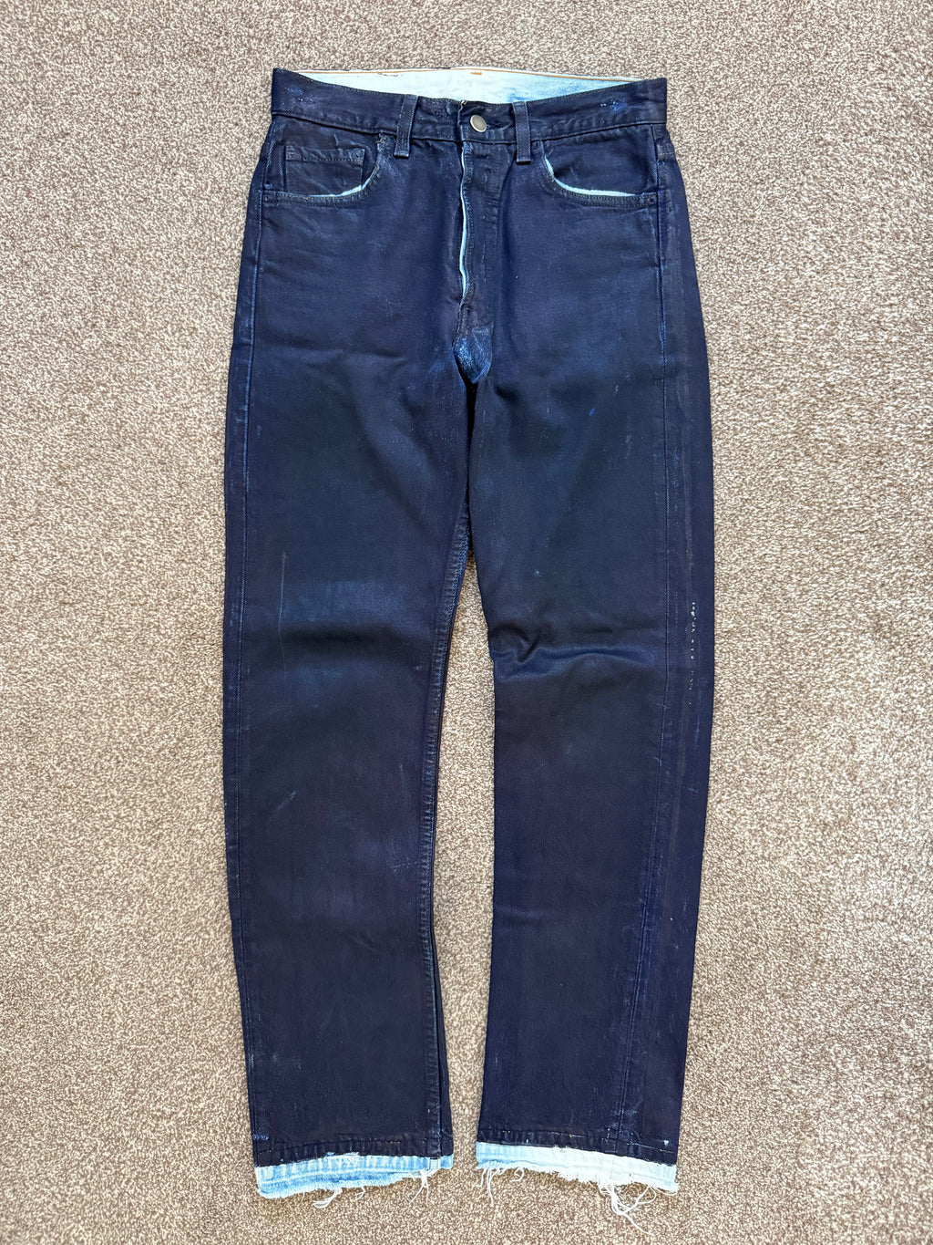 Maison Martin Margiela Artisanal Line (0)(10) AW2001 Blue Painted Denim Jeans - Size 28" Waist
