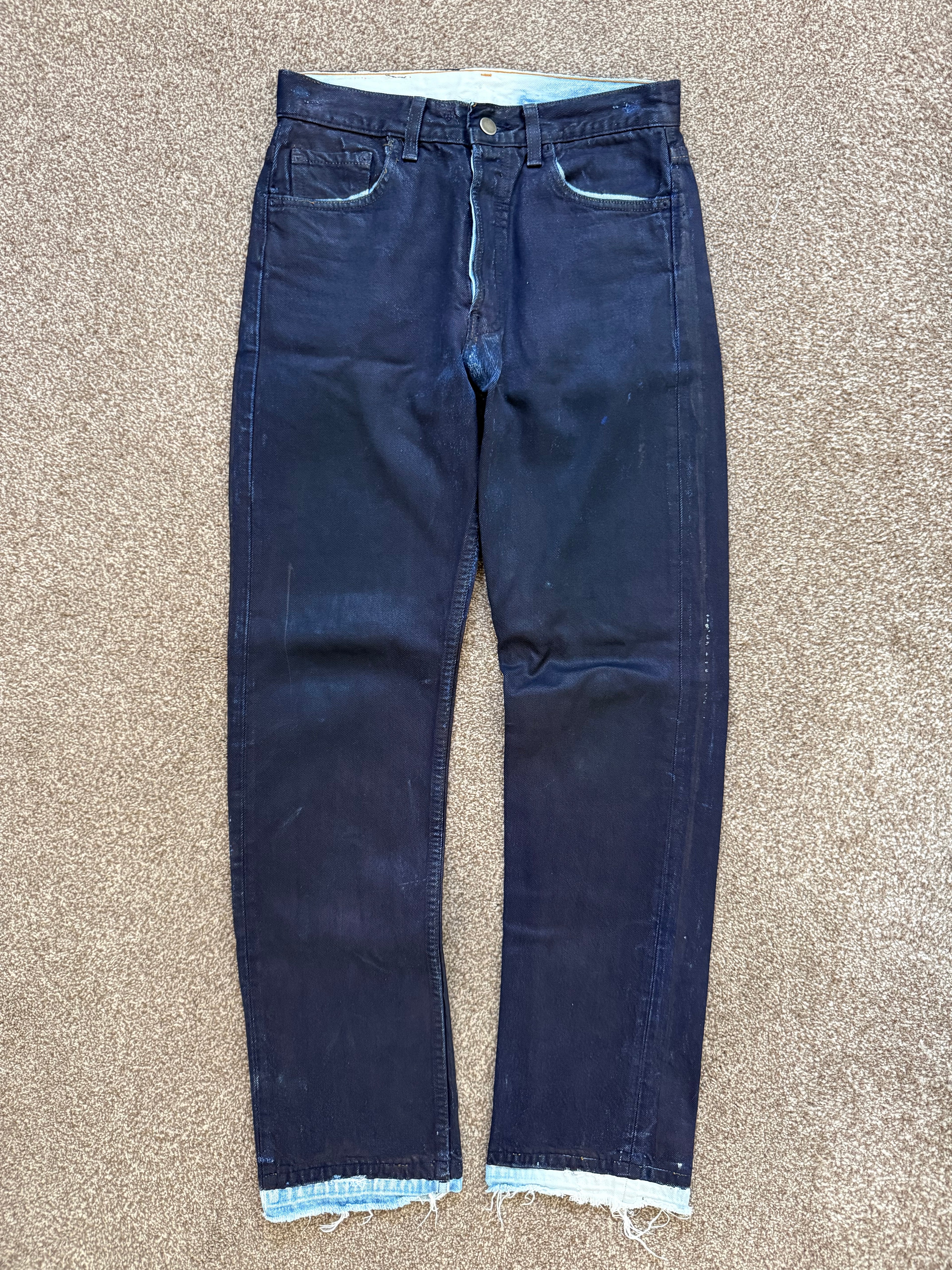 Maison Martin Margiela Artisanal Line (0)(10) AW2001 Blue Painted Denim Jeans - Size 28" Waist