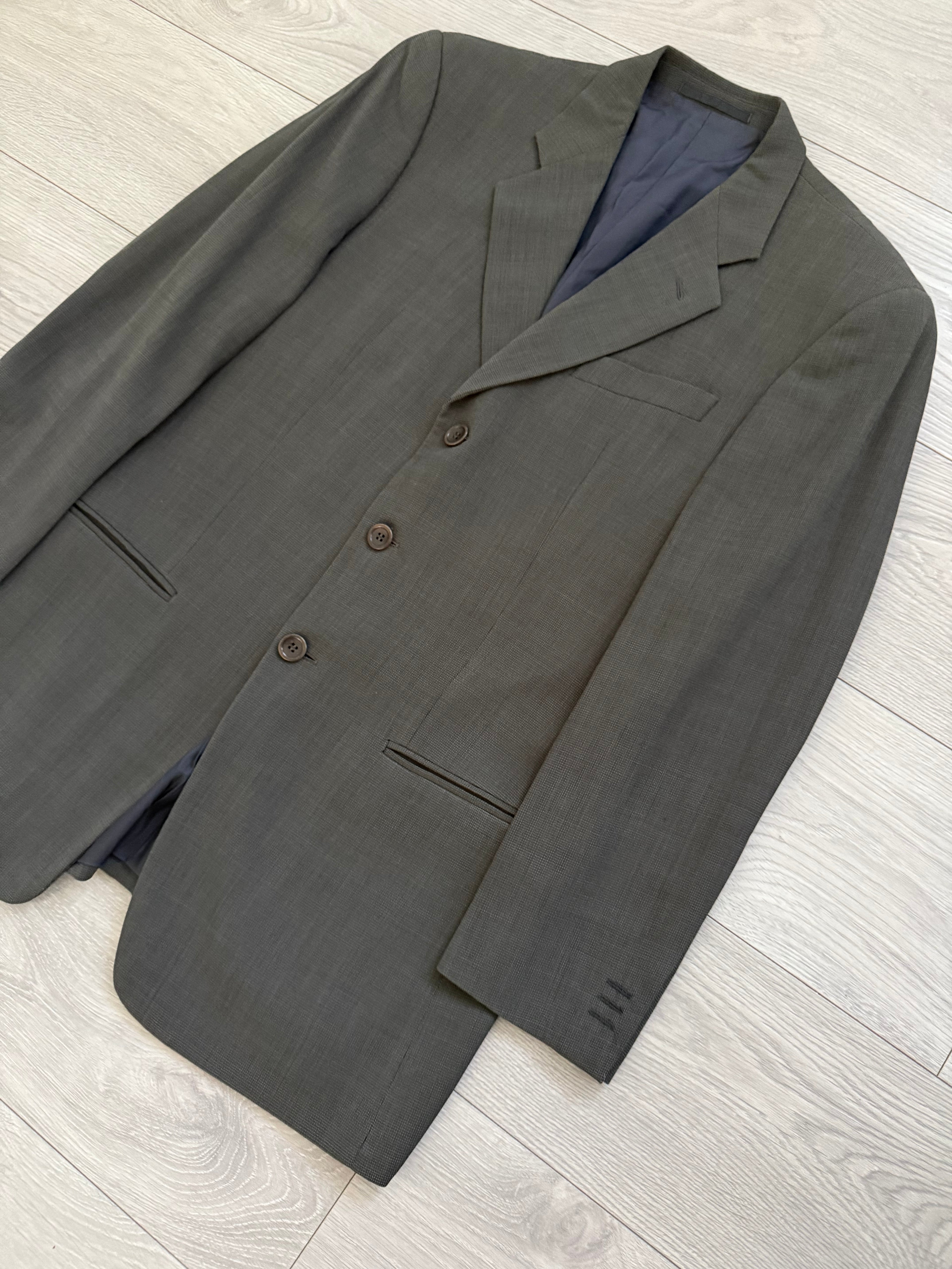 Armani 1990s 3B Textured Wool Pleated Taupe Grey Suit - Size M Jacket / 32" Waist