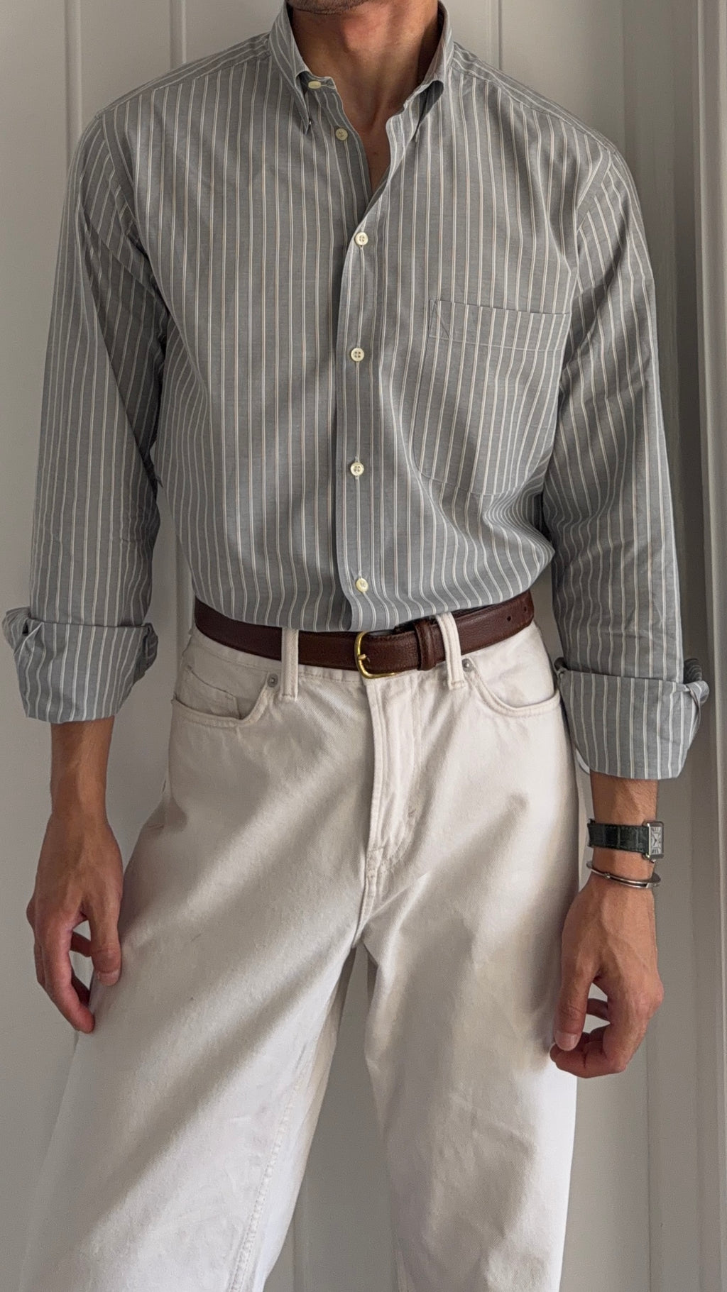 Giorgio Armani 1980s Multi Stripe Grey Cotton Shirt - Size M