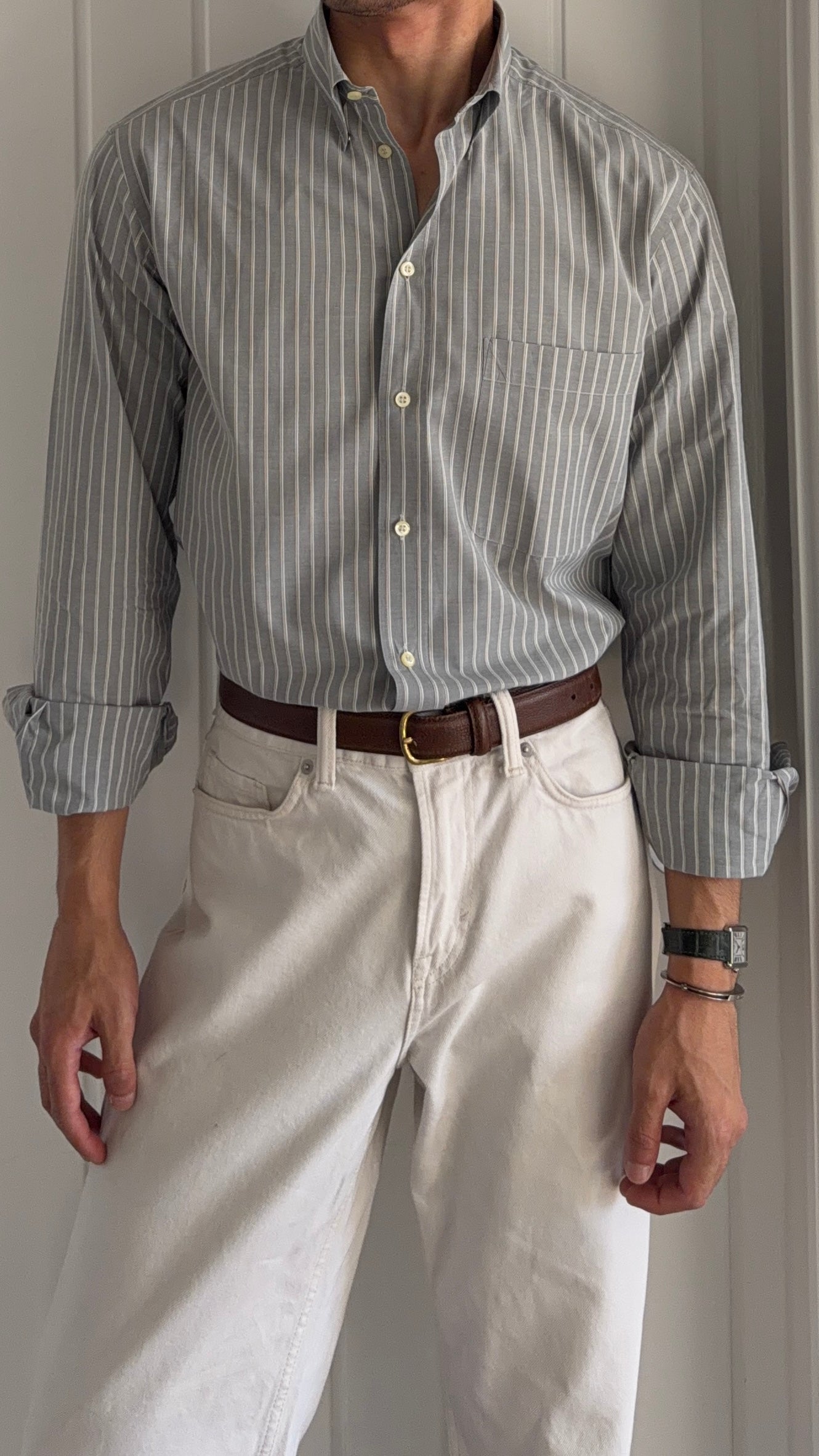 Giorgio Armani 1980s Multi Stripe Grey Cotton Shirt - Size M