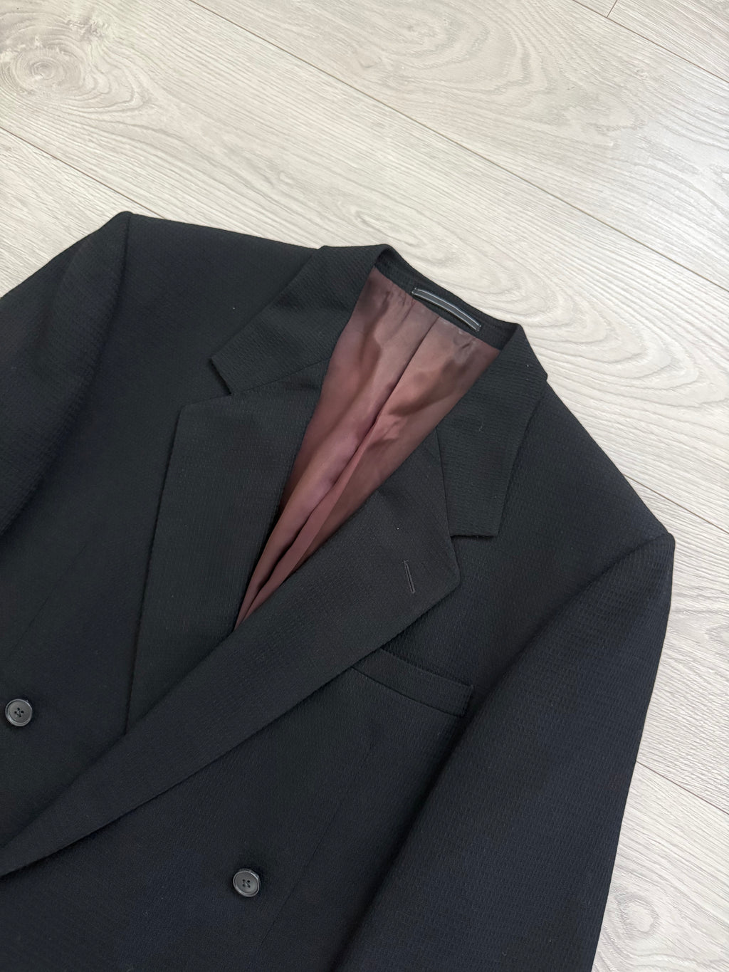 Versace 1980s Double Breasted Notch Lapel Textured Wool Sports Blazer Jacket Black - Size M