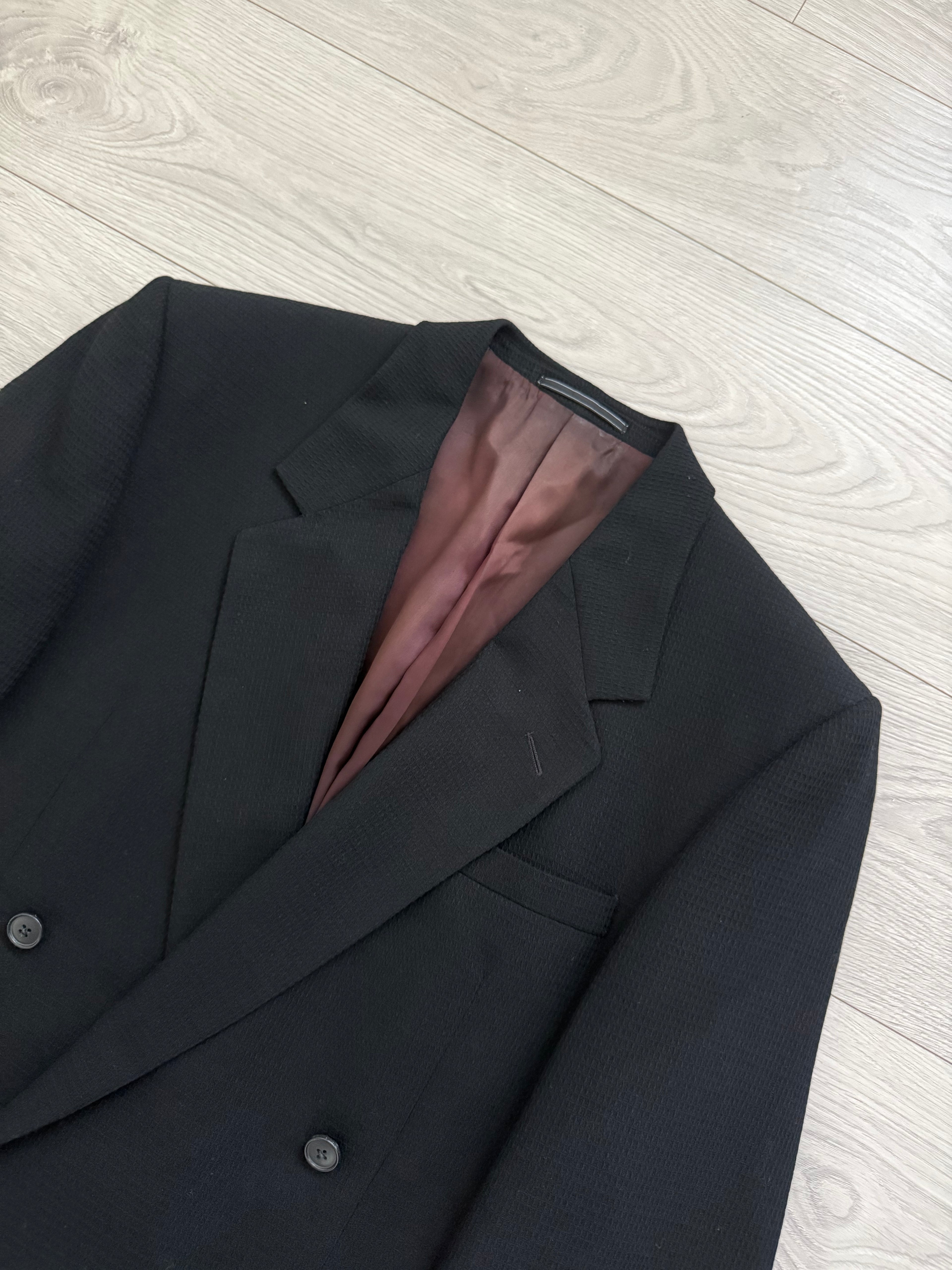 Versace 1980s Double Breasted Notch Lapel Textured Wool Sports Blazer Jacket Black - Size M