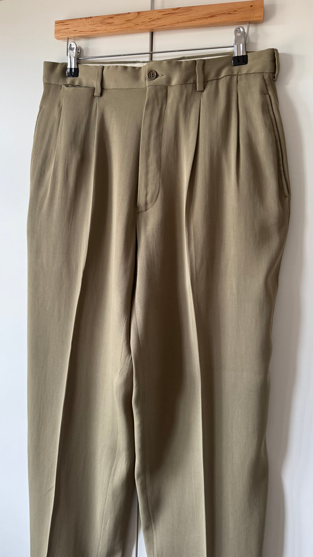 Emporio Armani AW1995 Nehru Collar Draped Khaki Taupe Suit - Size S Jacket / 30" Waist