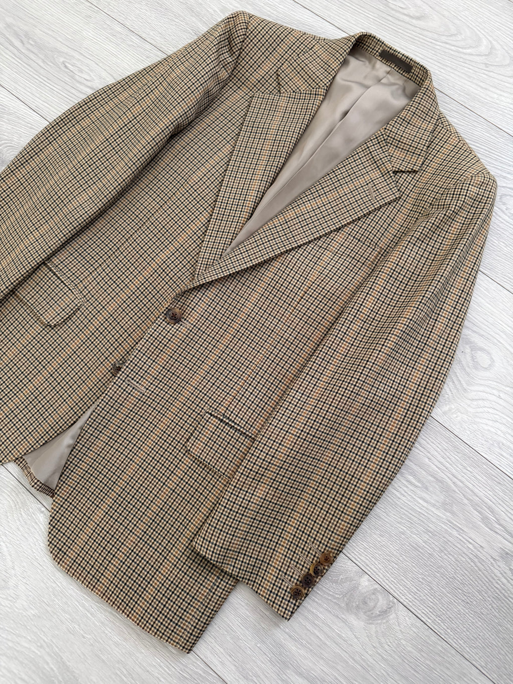 Burberry 1990s 2B Wool Multi-Pattern Tan Sports Jacket Blazer - Size S