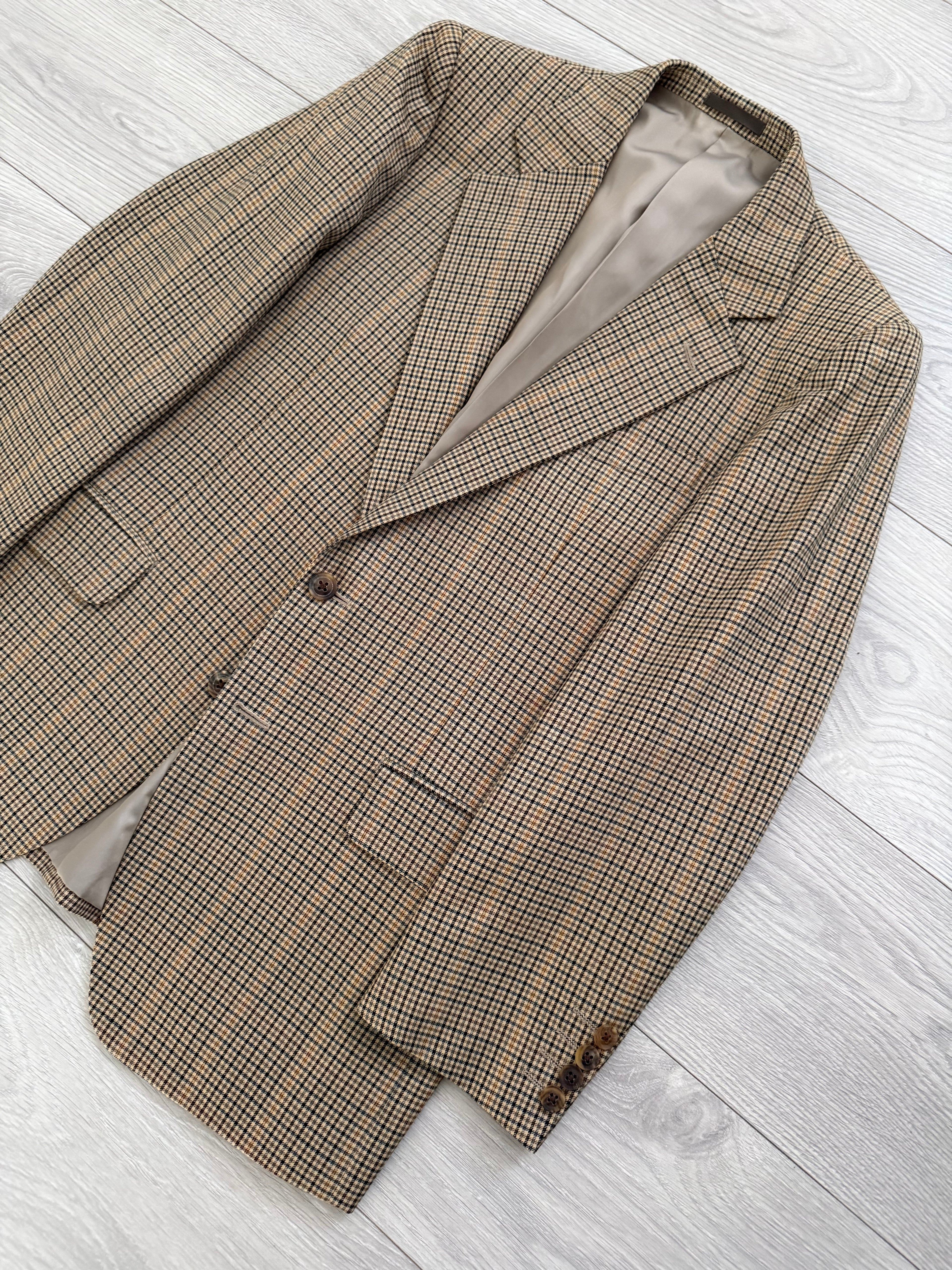 Burberry 1990s 2B Wool Multi-Pattern Tan Sports Jacket Blazer - Size S