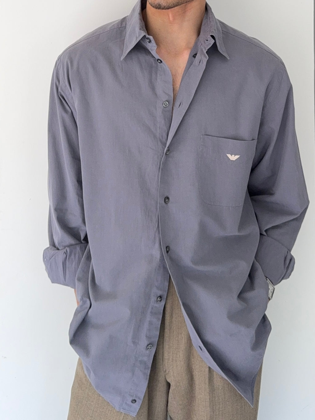 Emporio Armani 1990s Mauve Cotton Shirt - Size L
