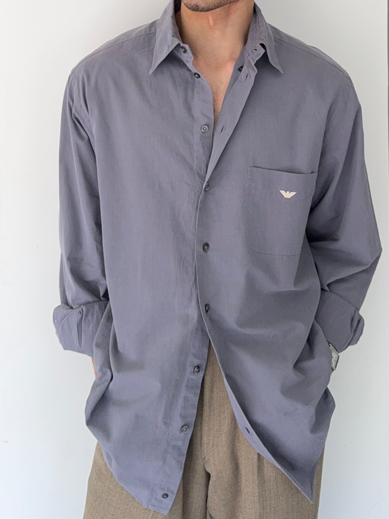 Emporio Armani 1990s Mauve Cotton Shirt - Size L