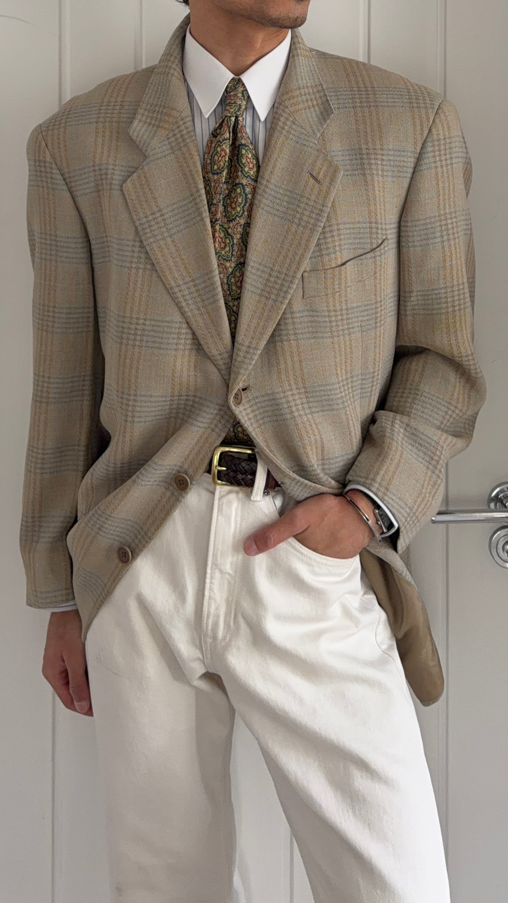 Giorgio Armani 1980s 3B Linen Cotton Textured Sport Jacket Blazer - Size XL