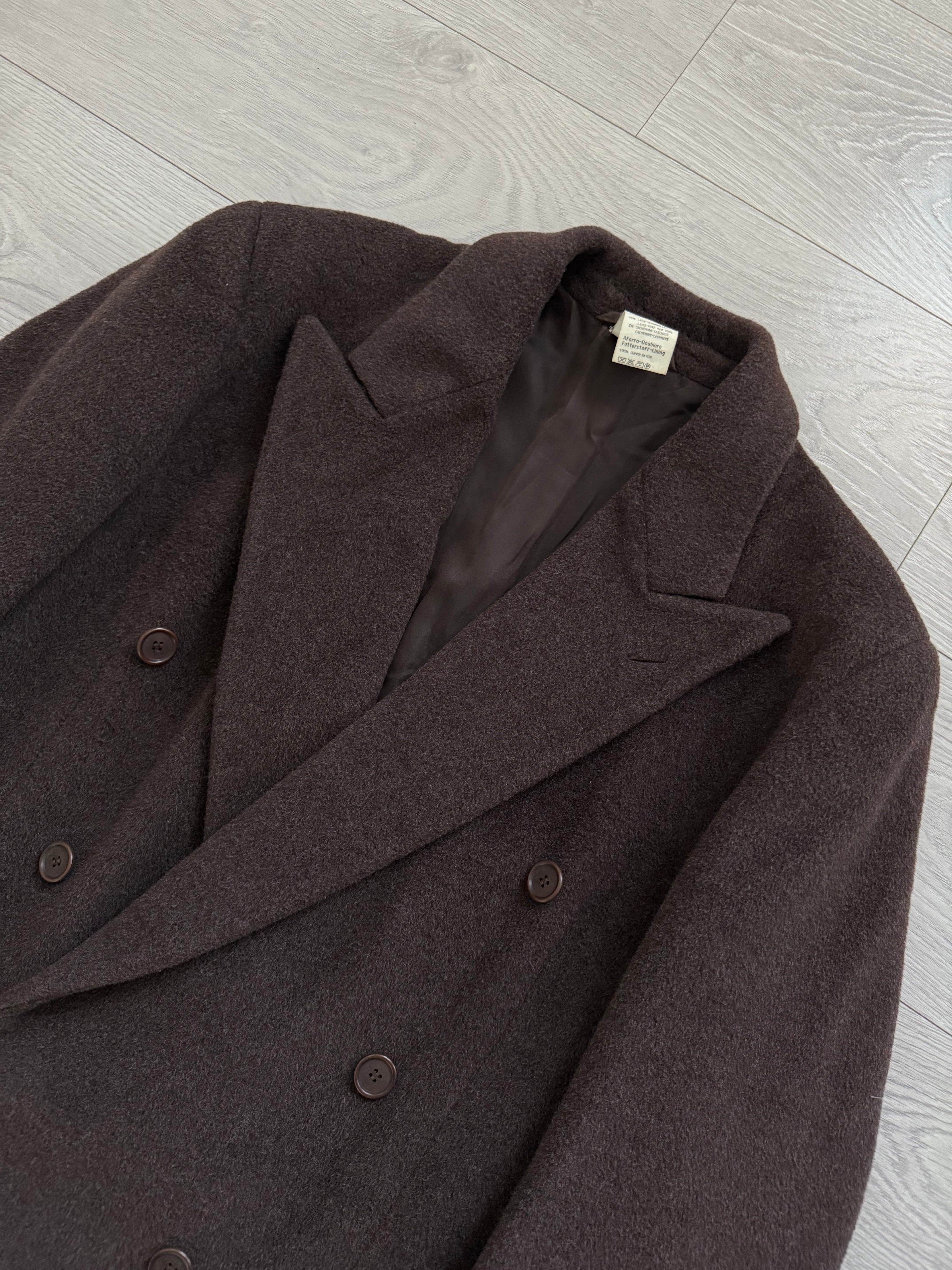 Giorgio Armani 1980s Double Breasted Peaked Lapel Wool Cashmere Brown Coat - Size M