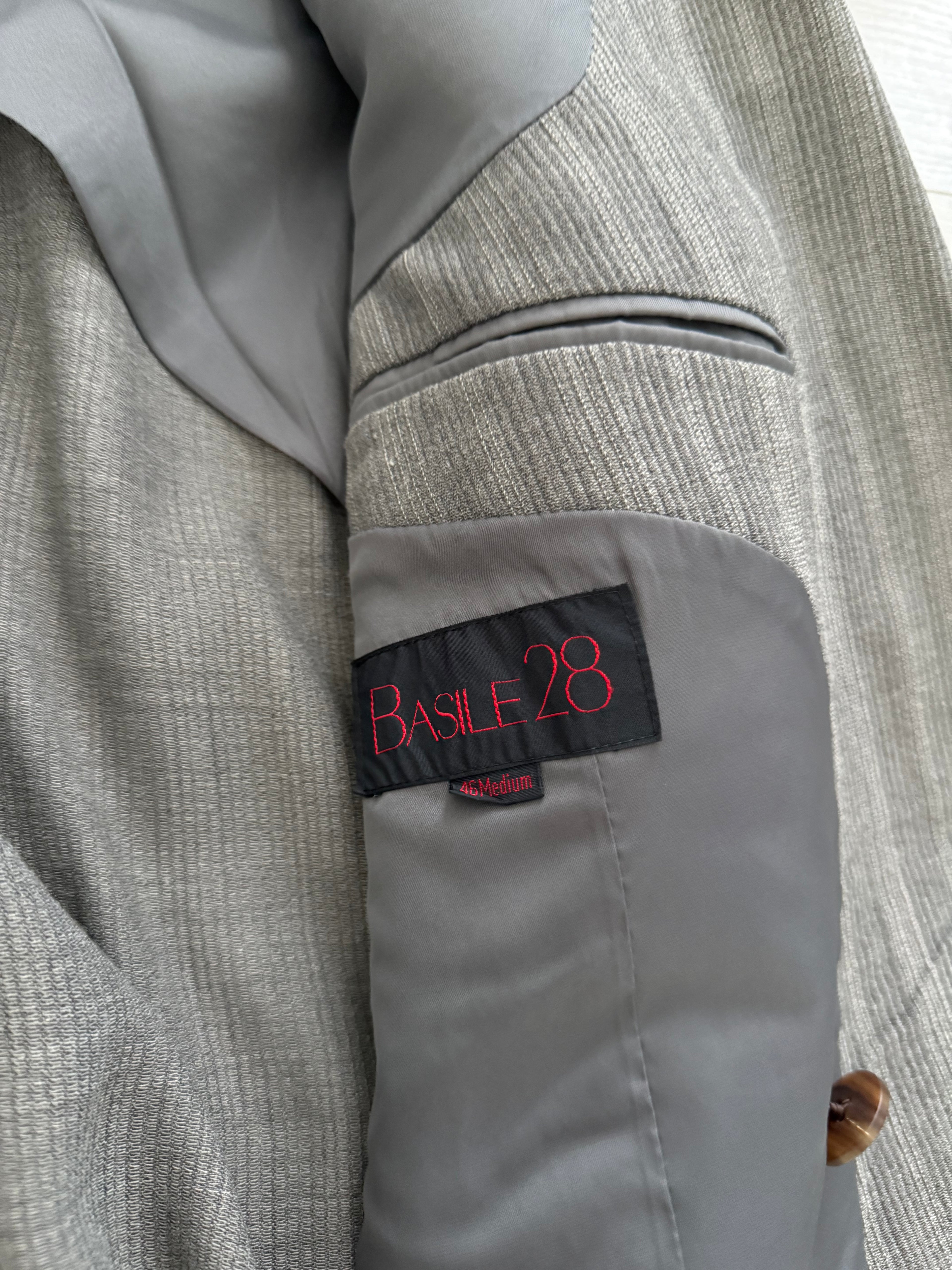 Basile 1980s Peaked Lapel Double Breasted Pleated Textured Wool Suit - Size M Jacket / 31" Waist