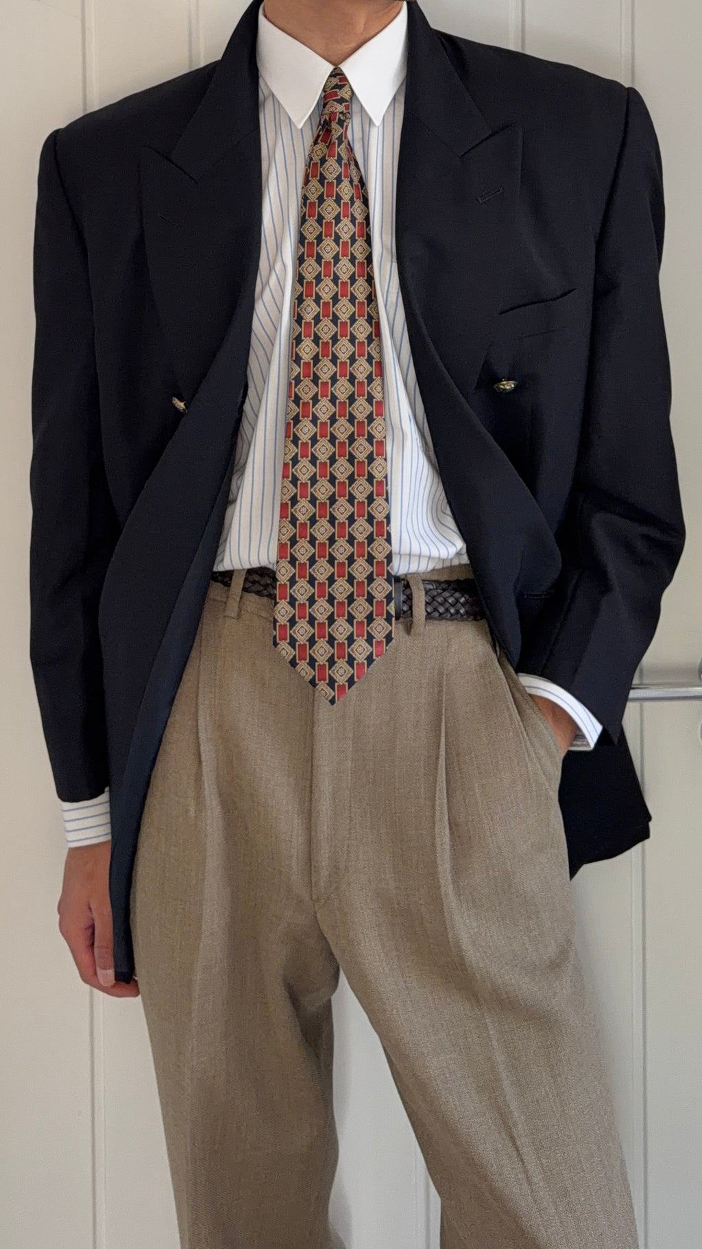 Dior 1980s Metal Button Unlined Double Breasted Wool Navy Sport Jacket Blazer - Size XL