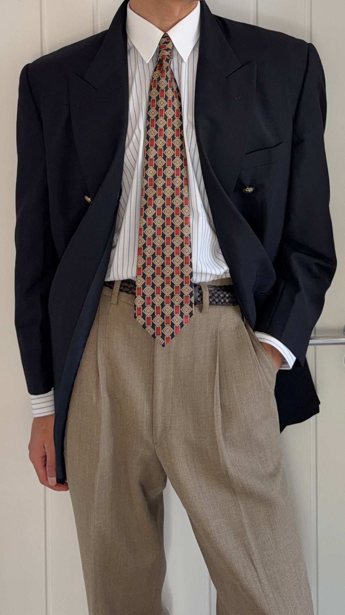 Dior 1980s Metal Button Unlined Double Breasted Wool Navy Sport Jacket Blazer - Size XL