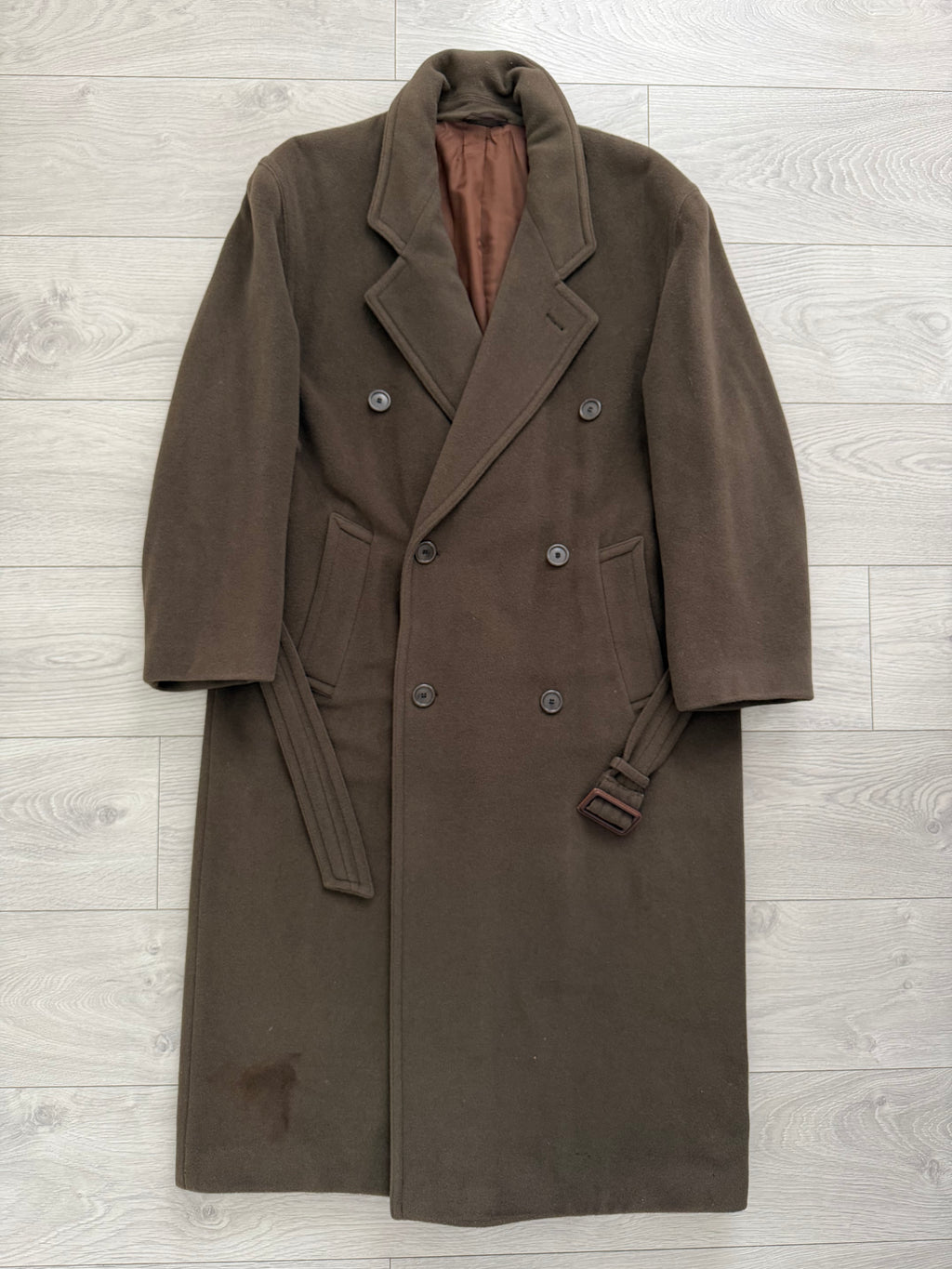 Hugo Boss 1980s Double-Breasted Belted Wool Brown Coat - Size M
