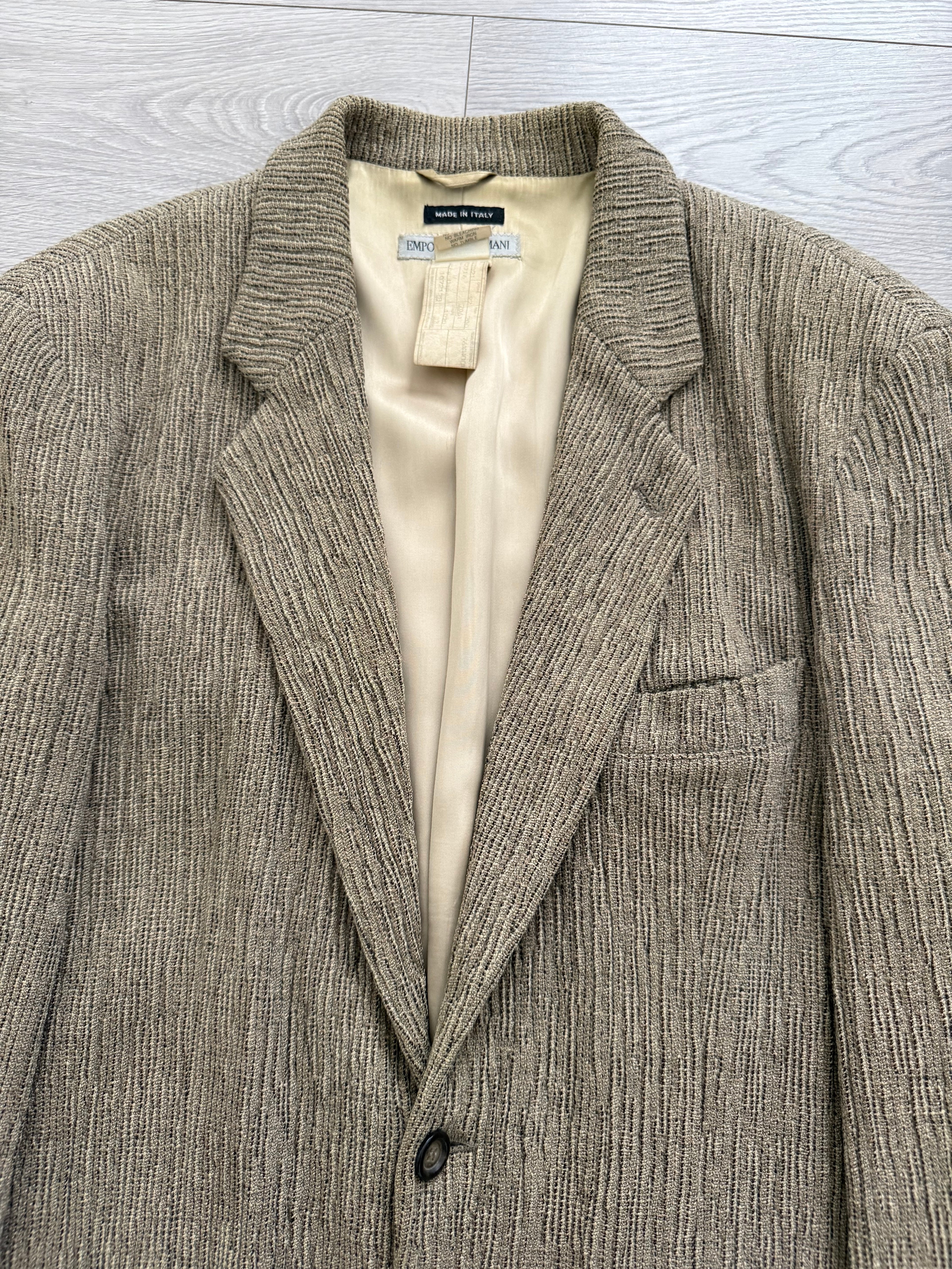 Emporio Armani 1990s 3D 'Tree Bark' Textured Wool Rayon Sports Jacket Blazer - Size L