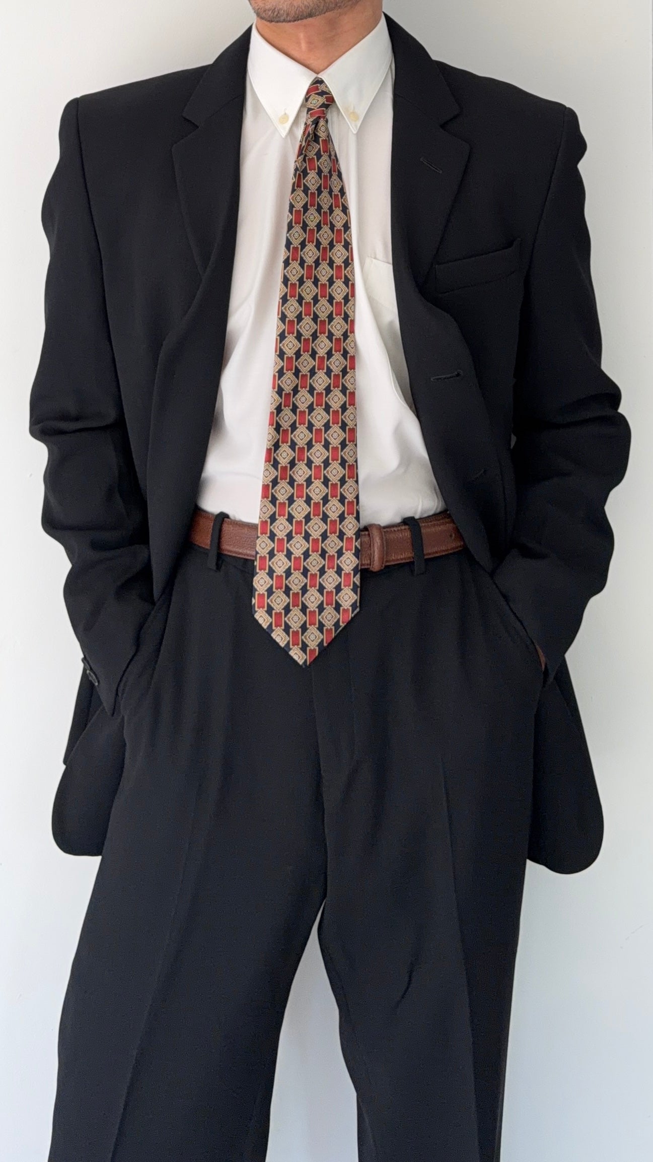 Emporio Armani 1990s 3B Black Draped Wool Suit - Size L Jacket / 34" Waist