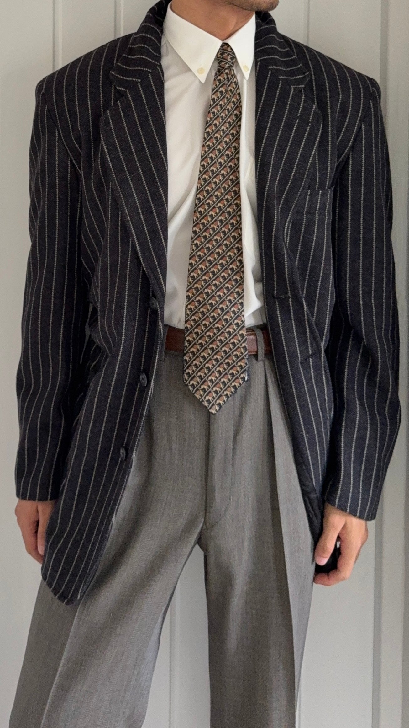 Emporio Armani 1990s 3B Chalk Stripe Ruched Wool Sport Jacket Blazer - Size M