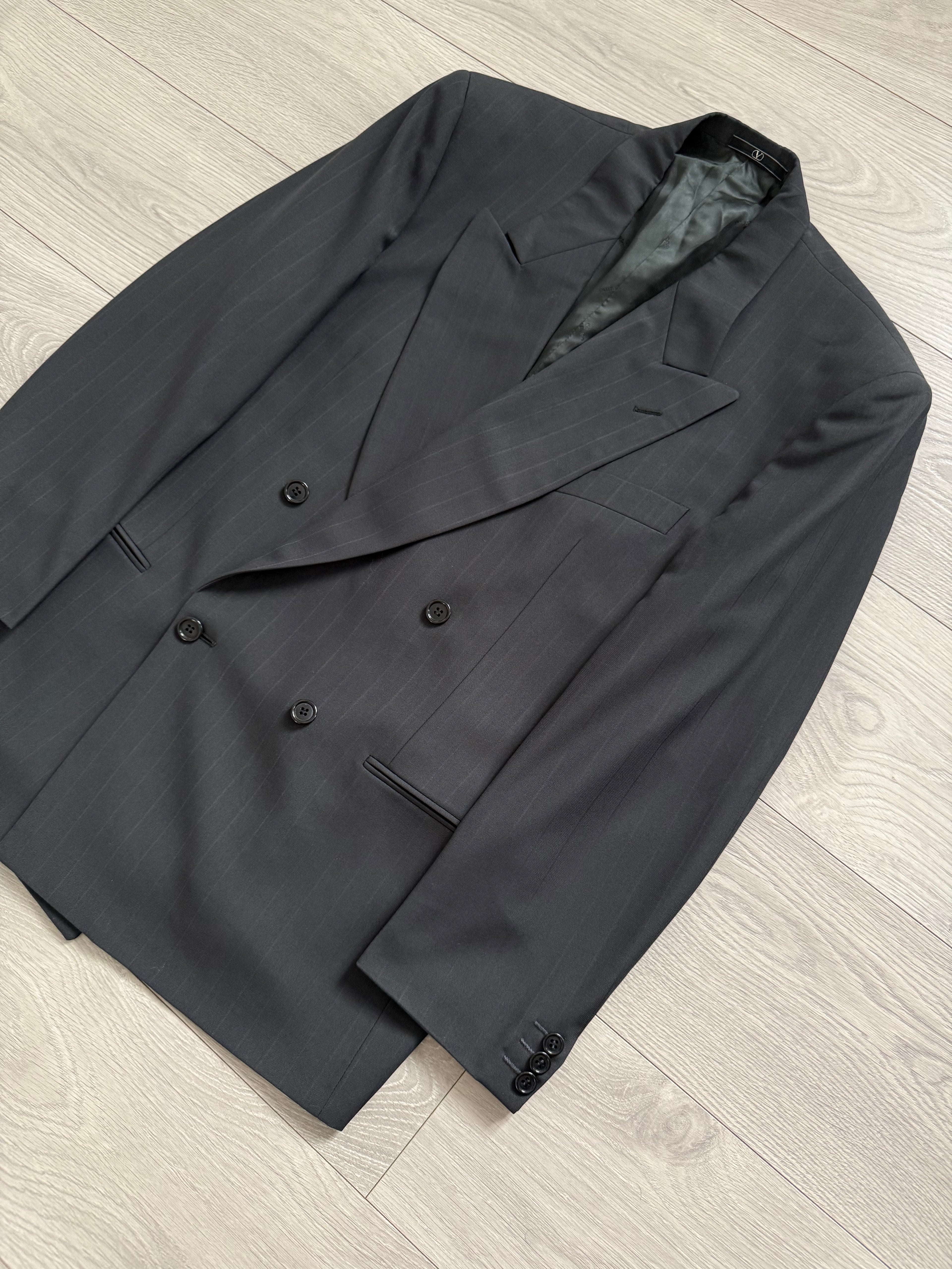 Valentino 1980s Peaked Lapel Double Breasted Grey Sport Jacket Blazer - Size L