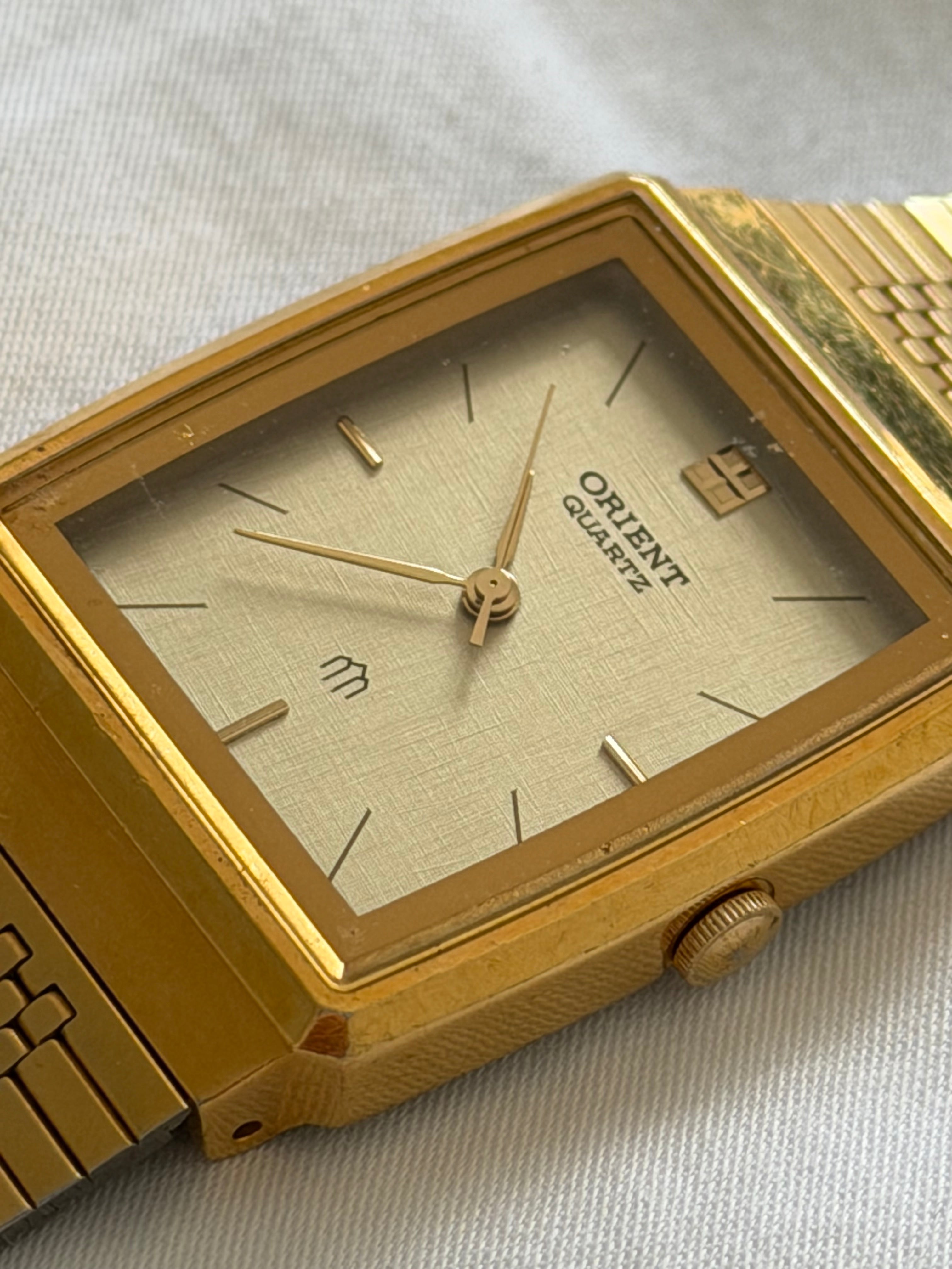 Oreint 1990s 20MM Linen Dial Gold Plated Stainless Steel Watch
