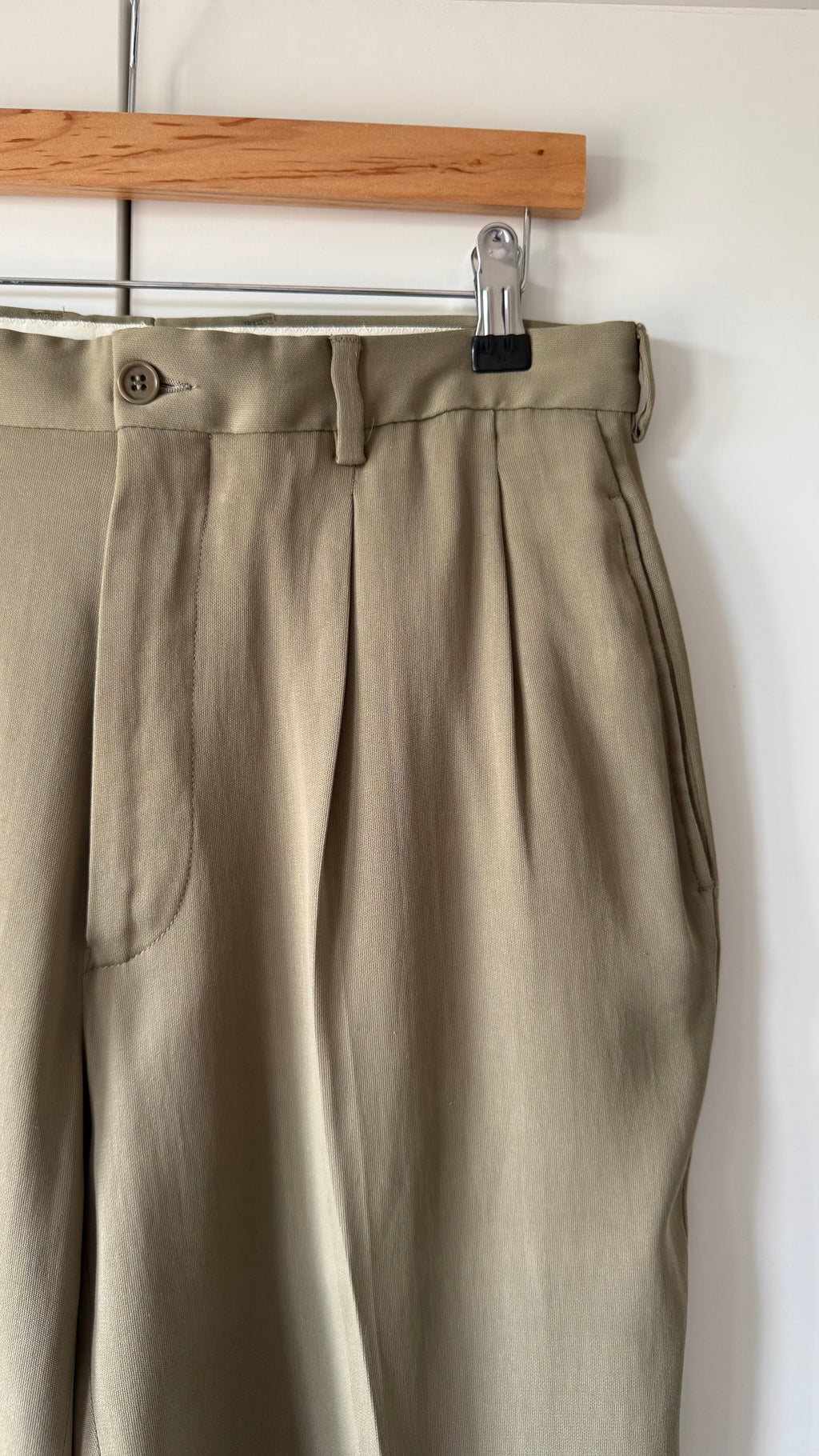 Emporio Armani AW1995 Nehru Collar Draped Khaki Taupe Suit - Size S Jacket / 30" Waist