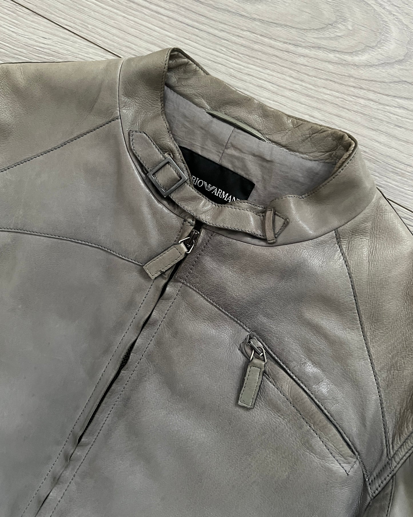 Emporio Armani 2008 Leather Cafe Racer Jacket - Size S