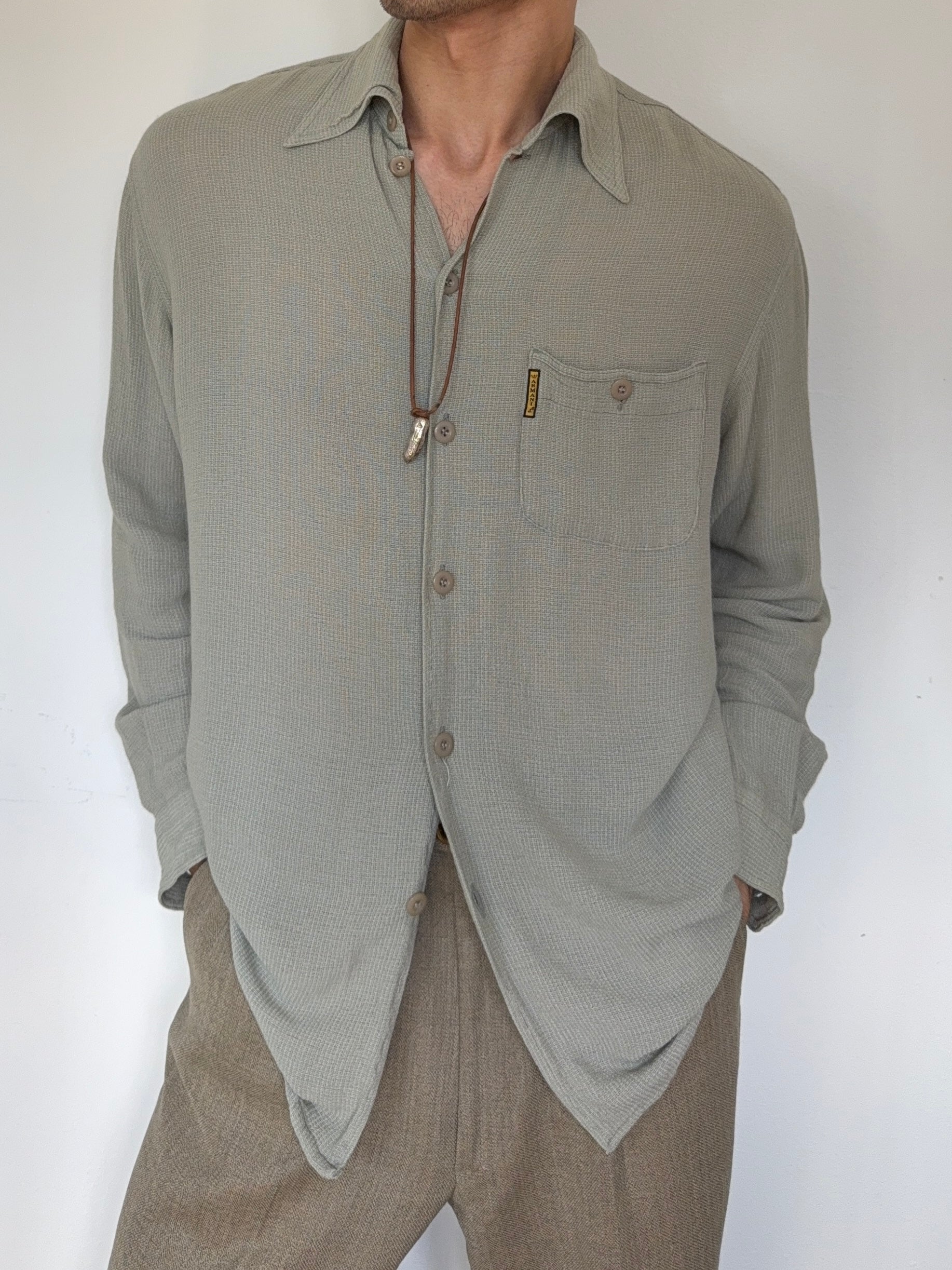 Armani 1990s Viscose Cotton Draped Shirt - Size L