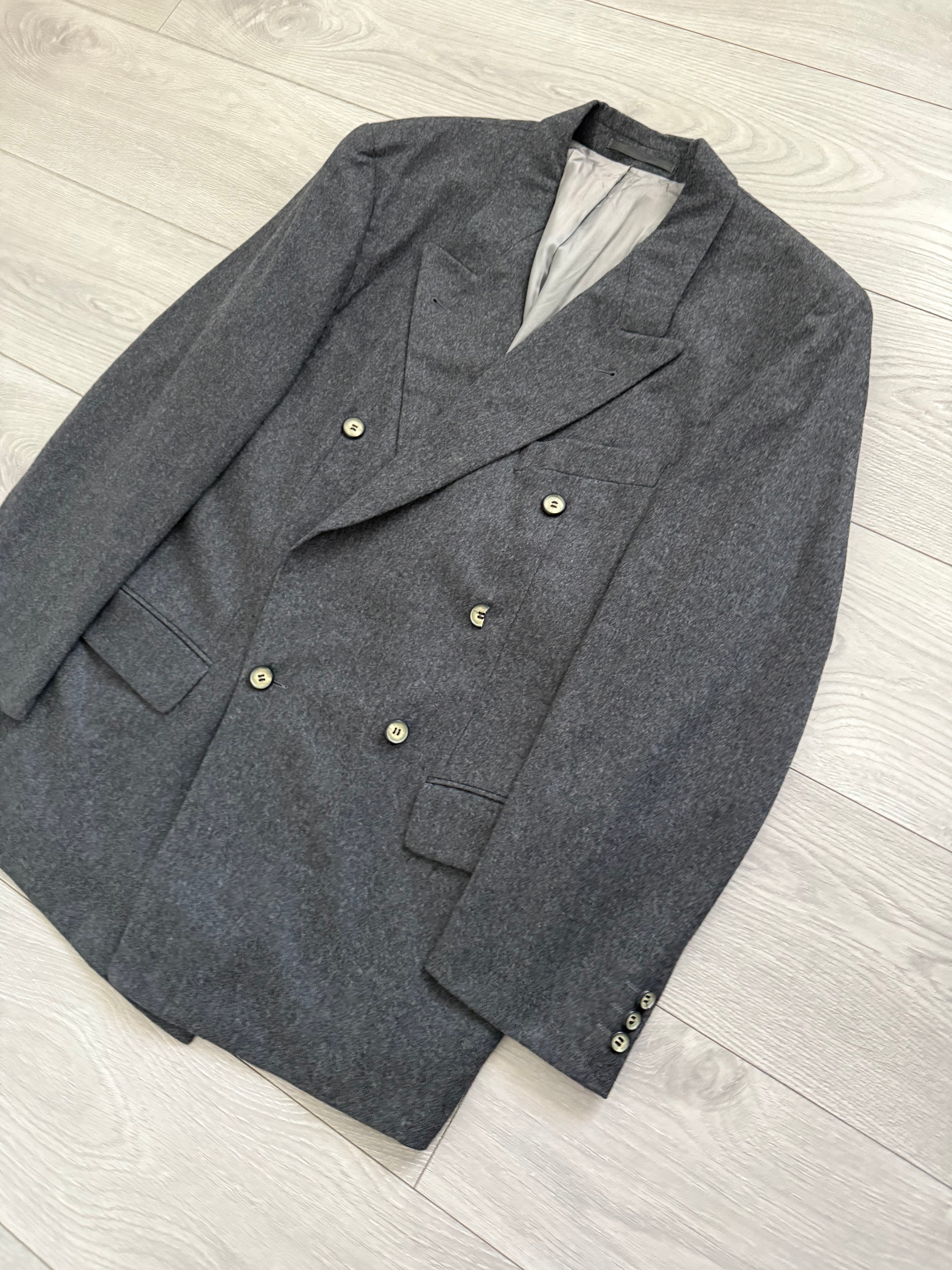 Hugo Boss 1980s 'Al Capone' Grey Peaked Lapel Double Breasted Wool Sports Jacket Blazer - Size M