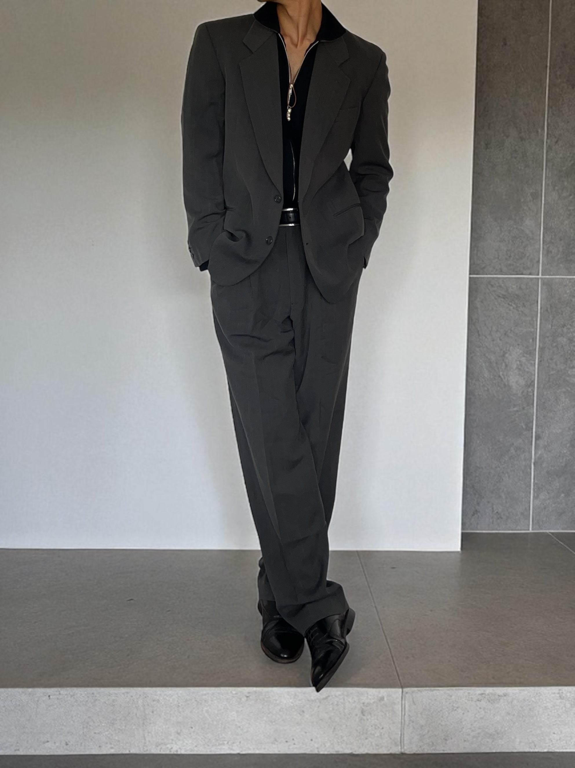 Giorgio Armani 1990s Striped Wool Grey Pleated Suit - Size L Jacket / 34" Waist