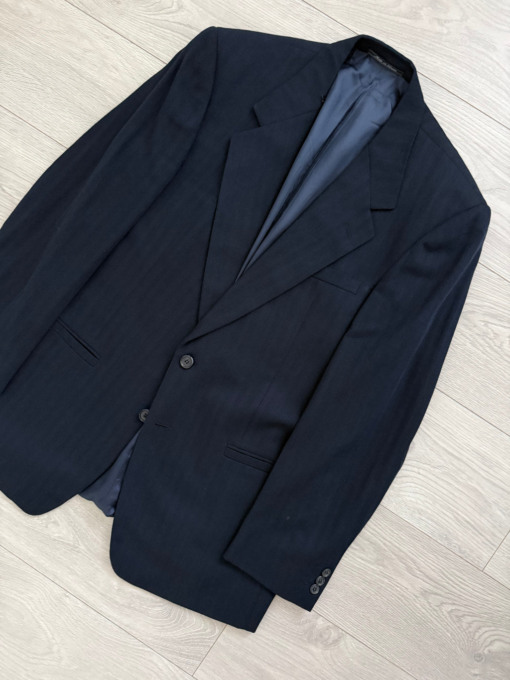 Versace 1980s 2B Double Pleat Herringbone Wool Navy Suit - Size XL Jacket / 36" Waist