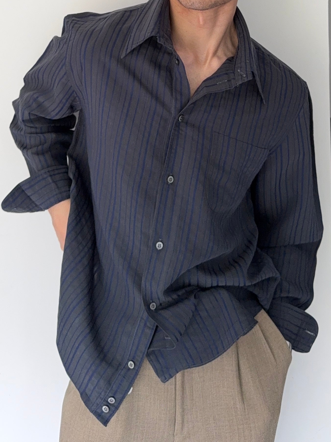 Armani 1990s Multi-Stripe Pattern Long Sleeve Relaxed Shirt - Size XL