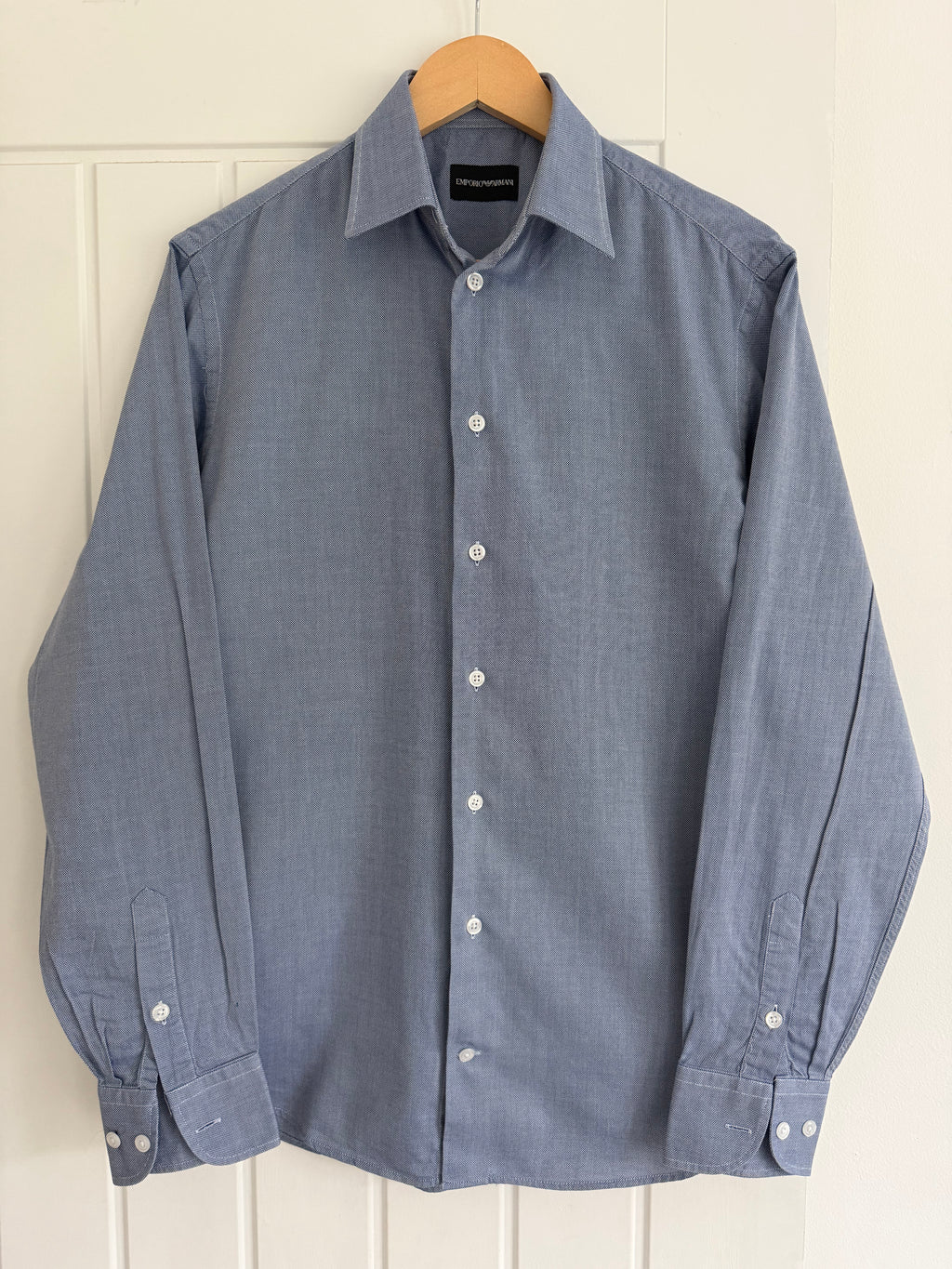 Emporio Armani Blue Cotton Shirt - Size Medium