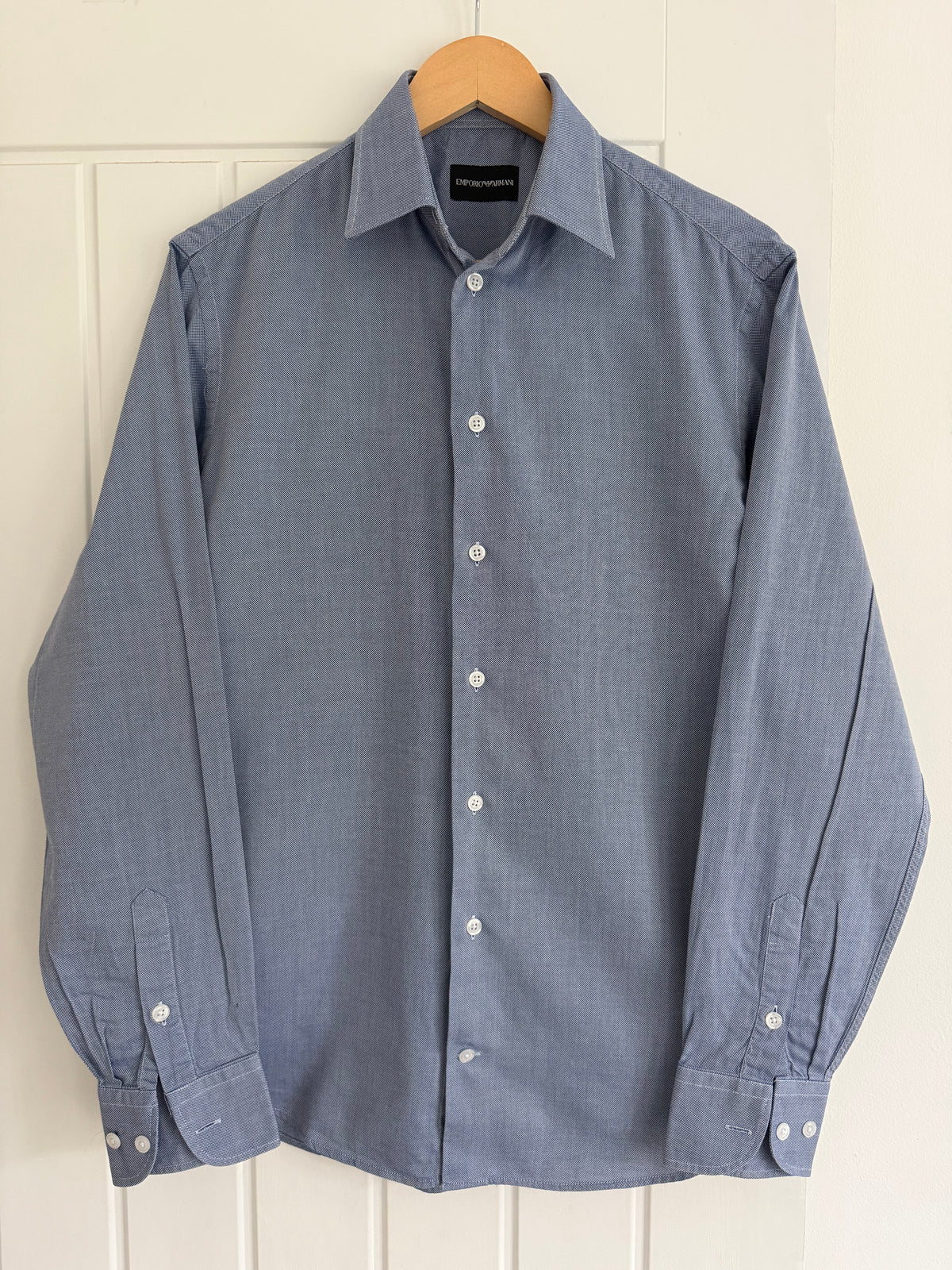 Emporio Armani Blue Cotton Shirt - Size Medium