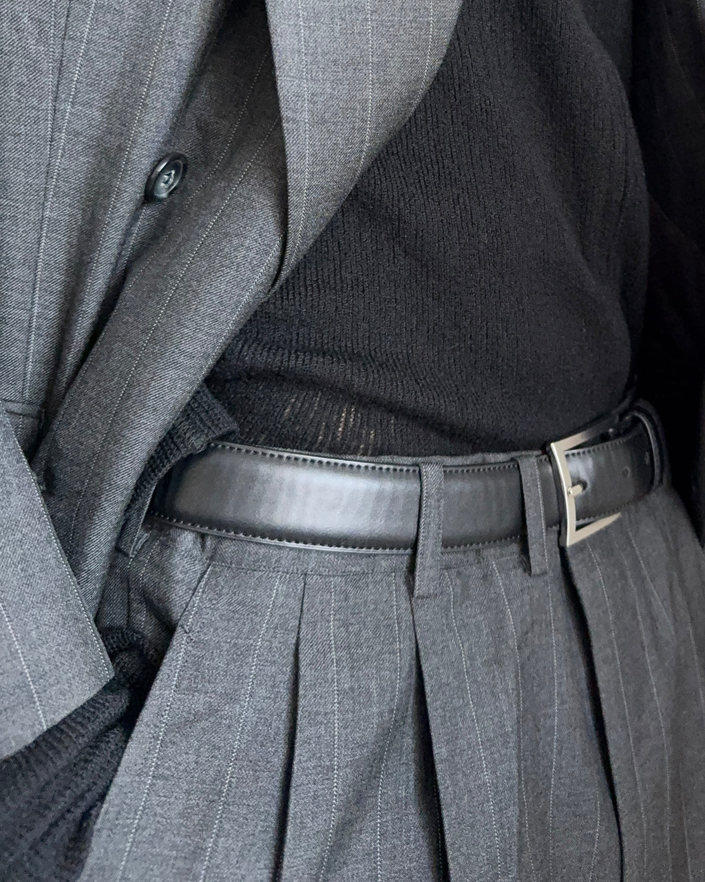 Yves Saint Laurent 1990s Double-Breasted Pleated Striped Grey Wool Suit - Size L Jacket / 32" Waist