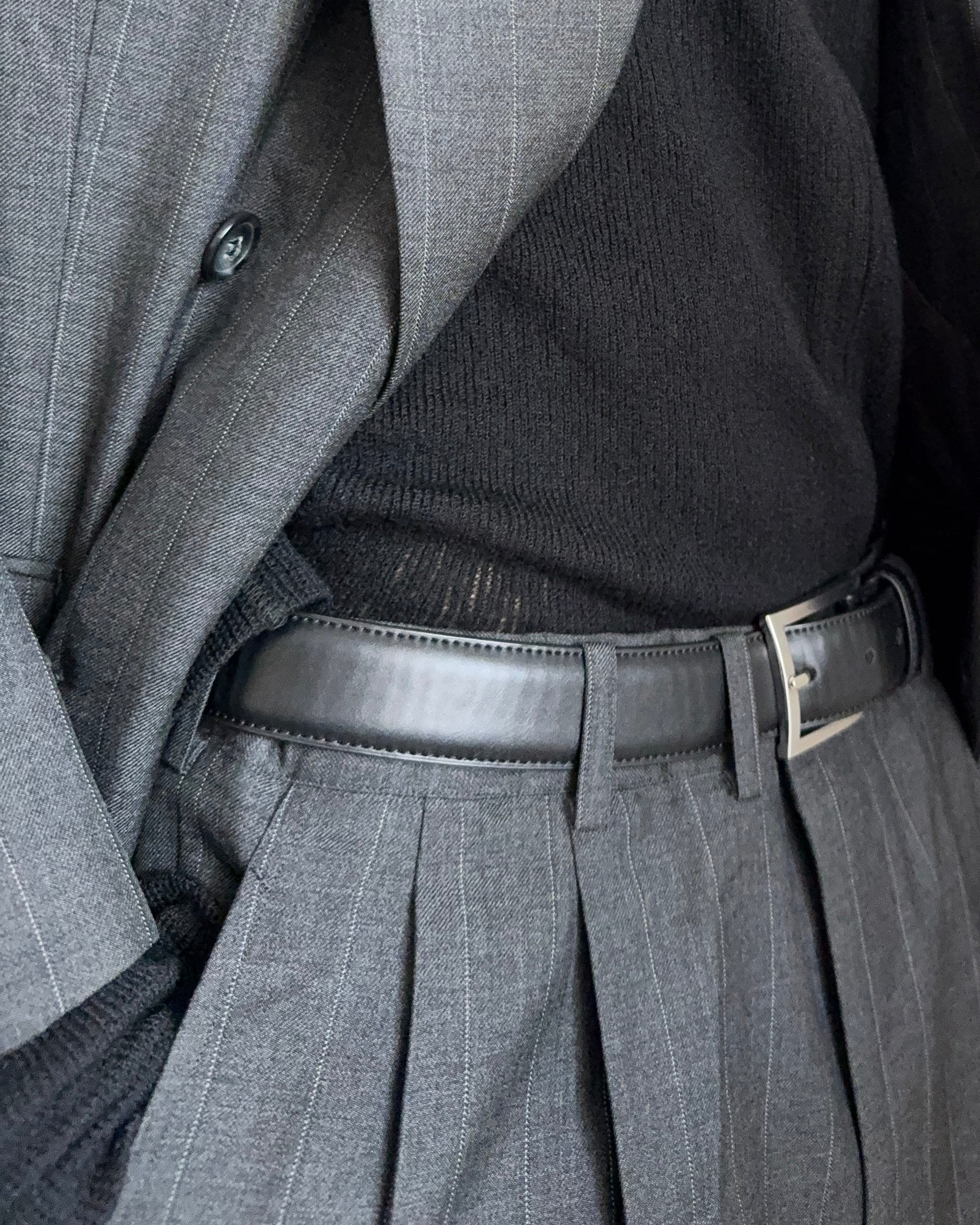 Yves Saint Laurent 1990s Double-Breasted Pleated Striped Grey Wool Suit - Size L Jacket / 32" Waist