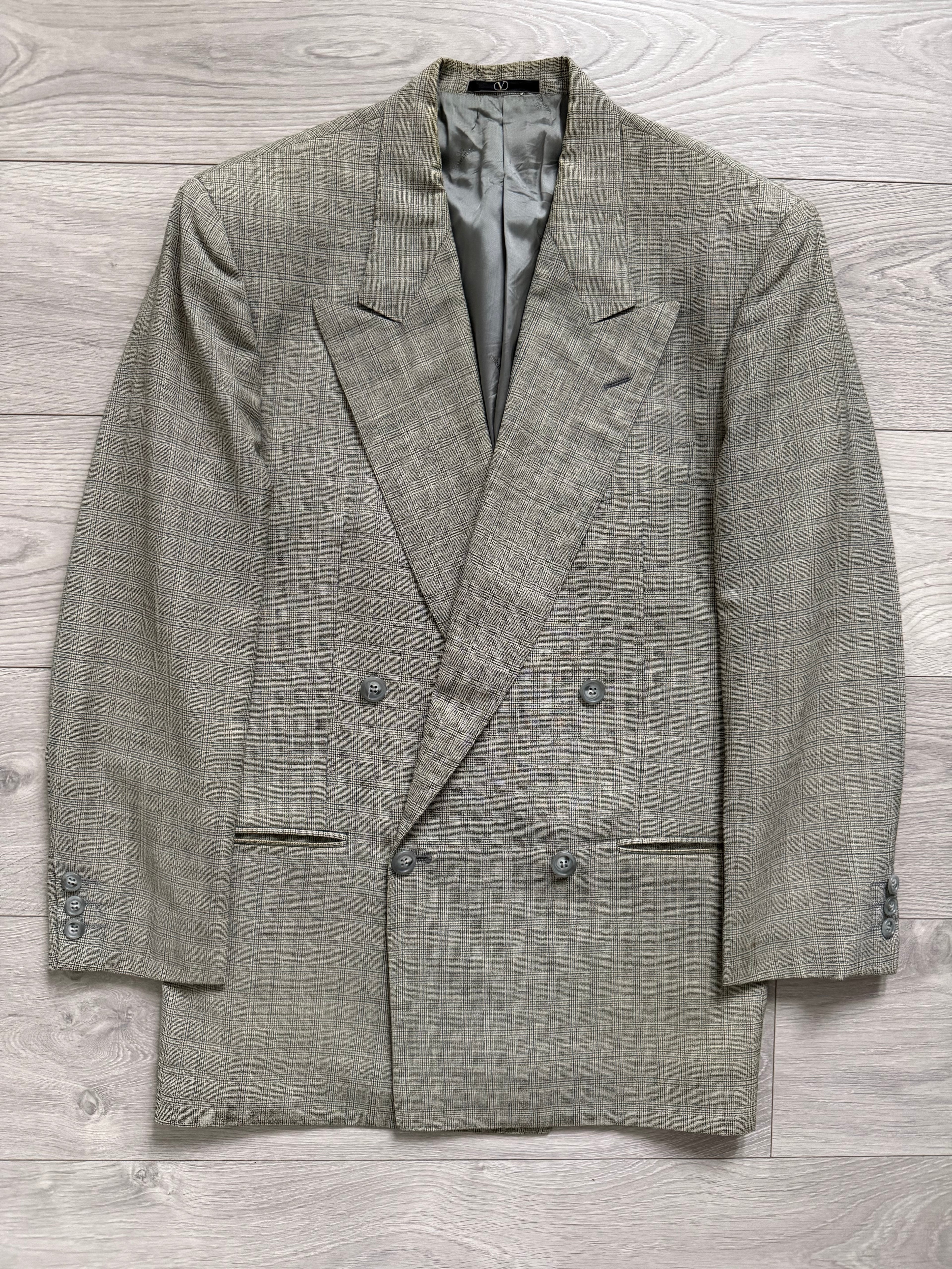 Valentino 1980s Peaked Lapel Double Breasted Wool Sports Blazer Jacket - Size S