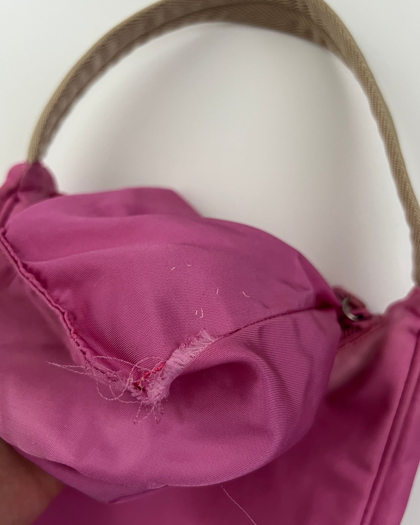 Prada 00s Vela Nylon Plaque Logo Pink Mini Hobo Bag