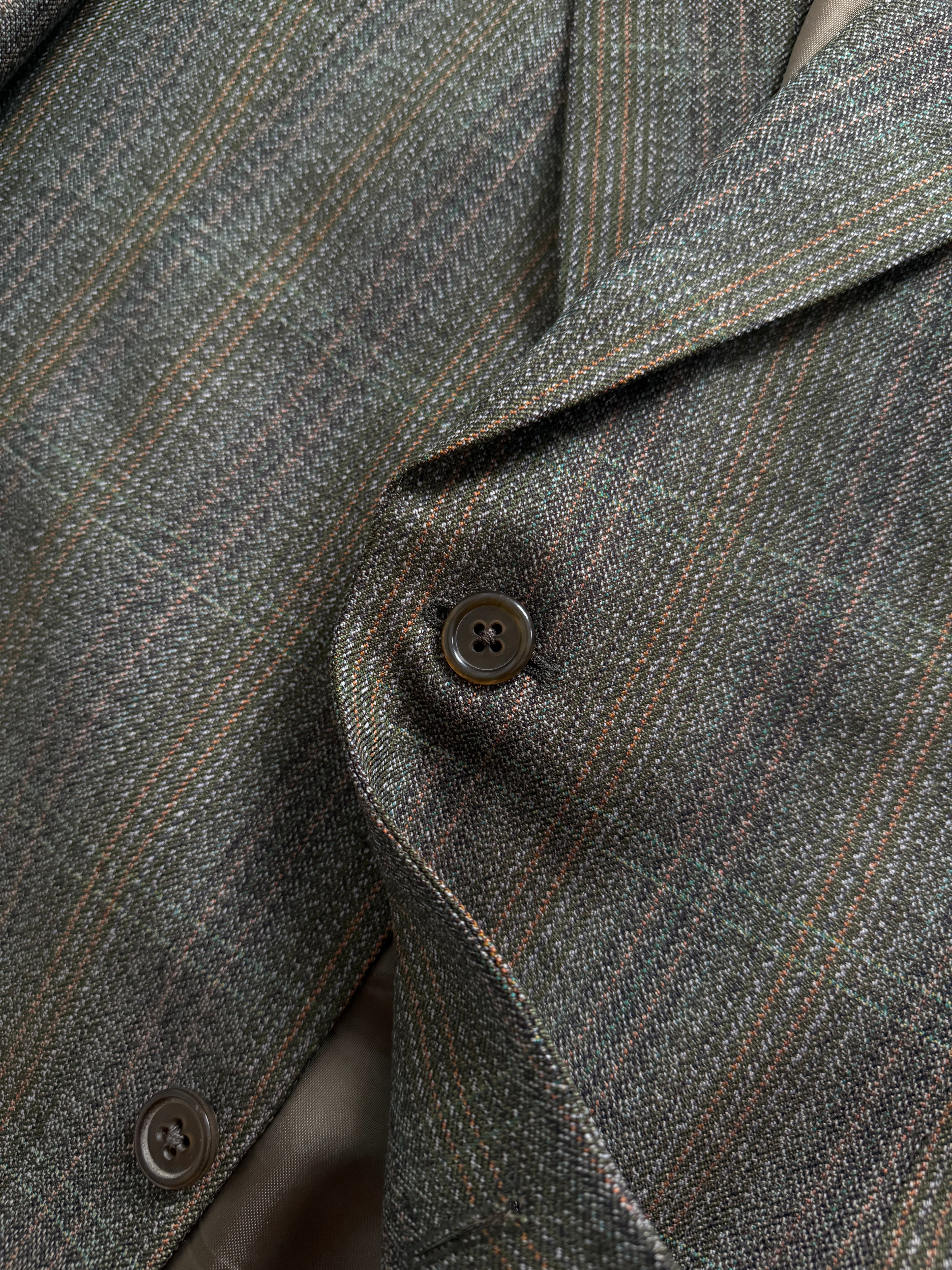 Vintage 1980s 2B Wool Textured Green Brown Suit - Size M Jacket / 32" Waist