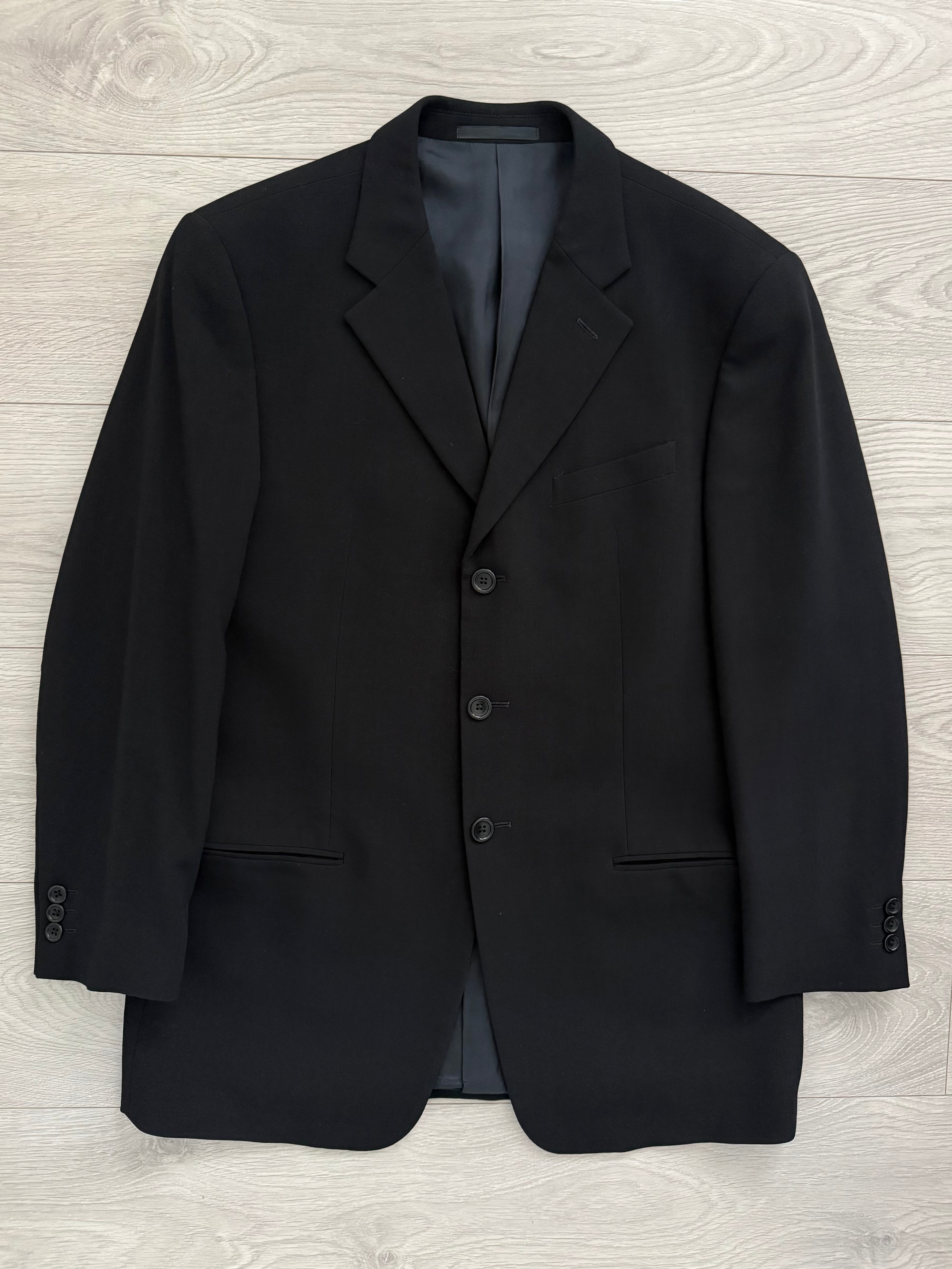 Armani 1990s 3B Black Pleated Wool Suit - Size L Jacket / 33