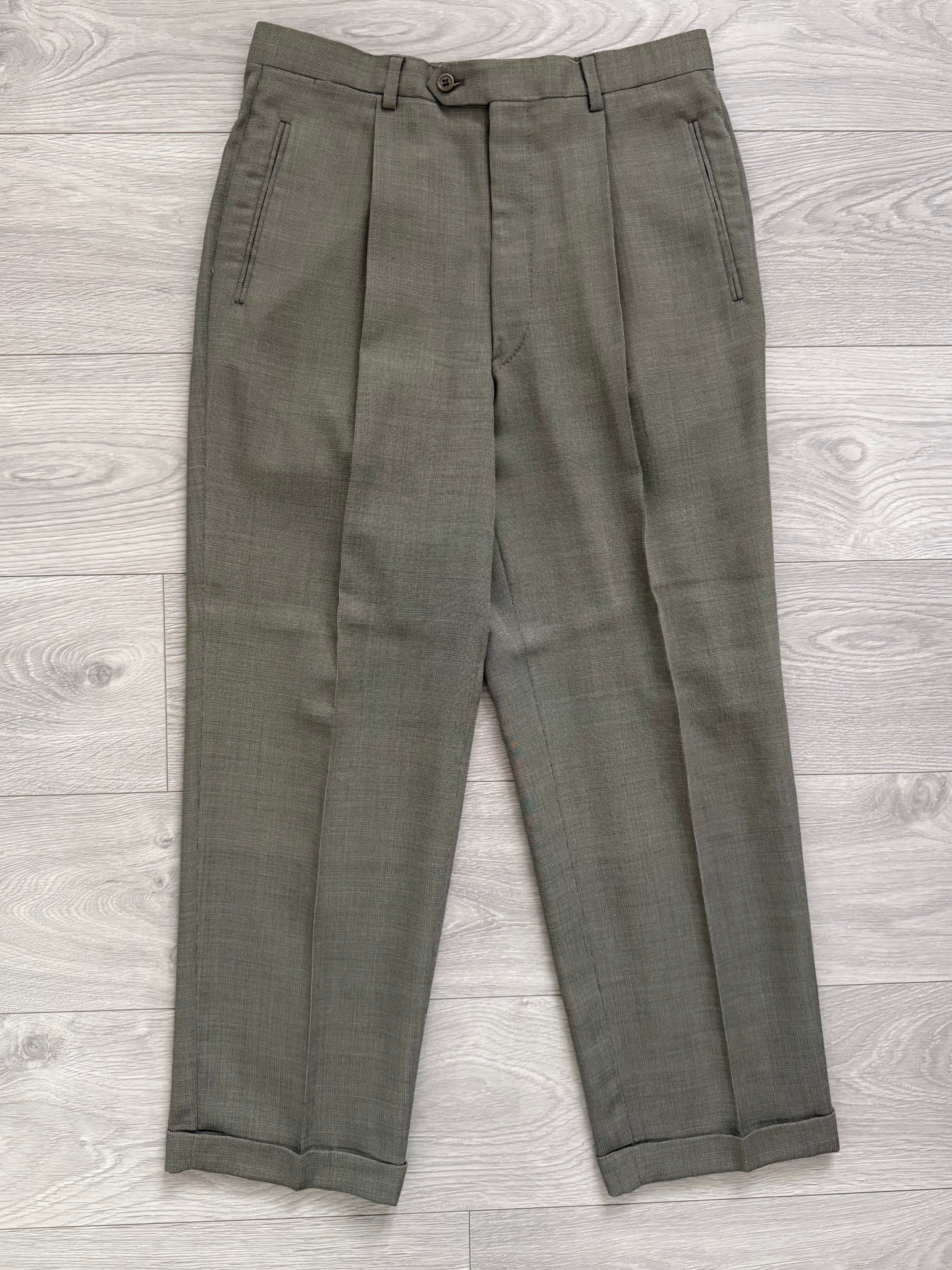 Valentino 1980s 6B Double Breasted Wool Power Suit in Taupe Olive - Size M Jacket / 32" Waist