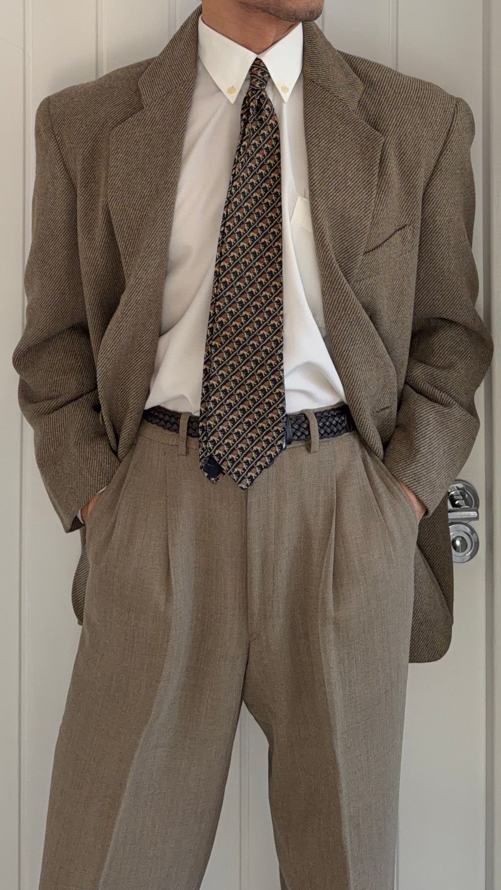 Emporio Armani 1990s 2B Taupe Beige Wool Twill Sport Blazer Jacket - Size XL