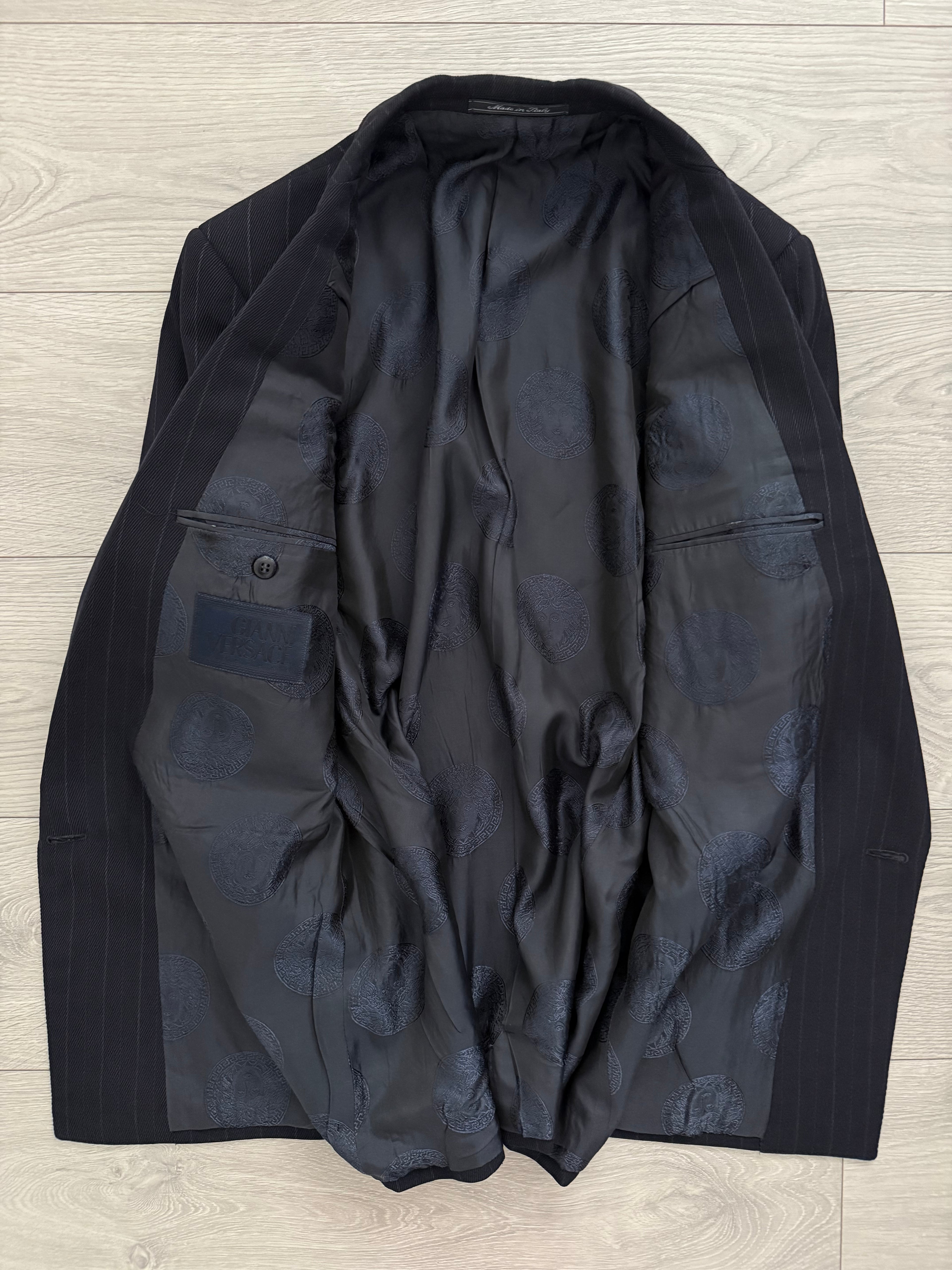 Versace 1980s Notch Lapel Double Breasted Pleated Wool Striped Suit - Size S Jacket / 32" Waist
