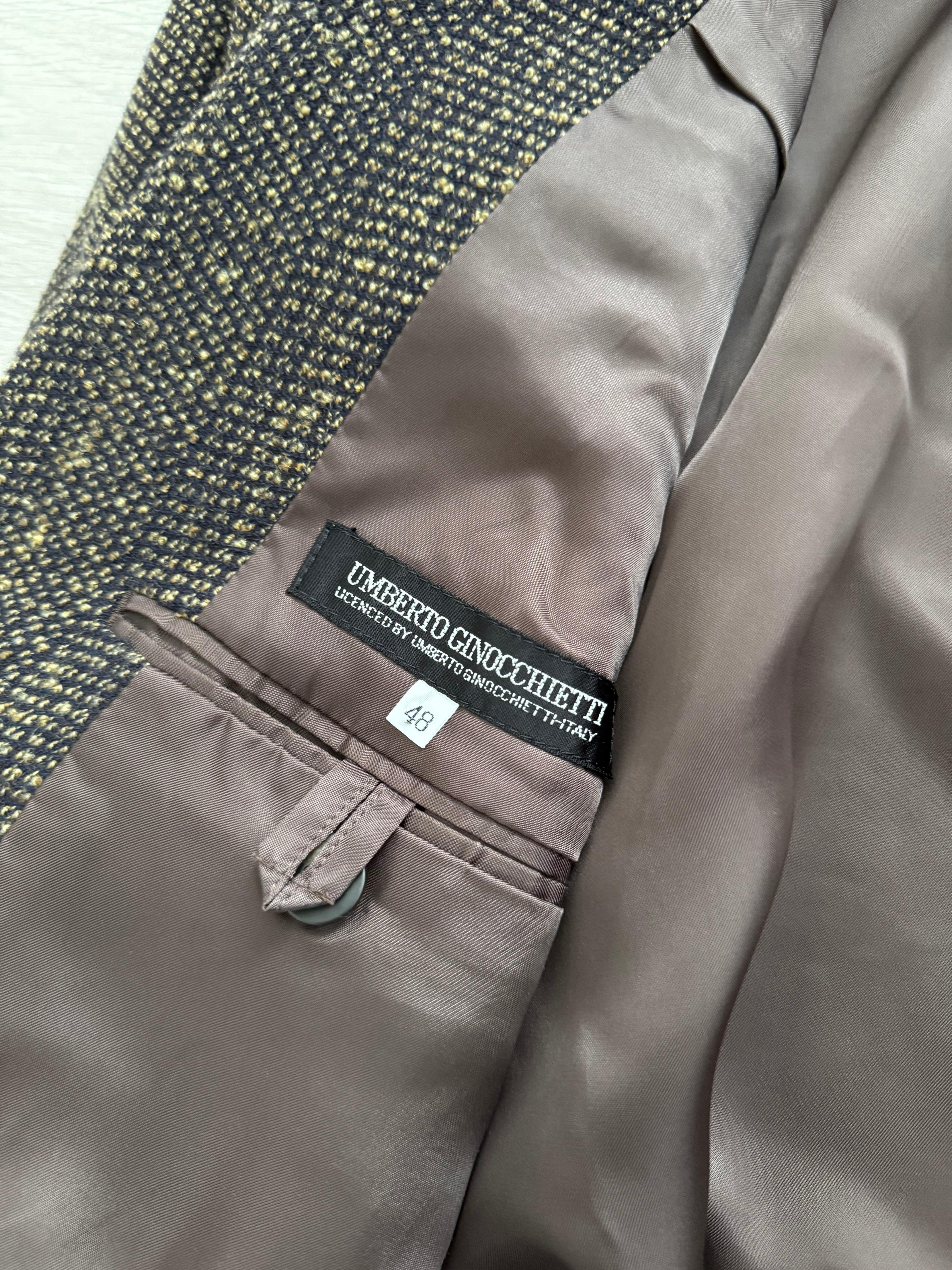 Umberto Ginocchietti 1980s Double Breasted Pleated Wool Textured Suit Brown - Size M Jacket / 30" Waist