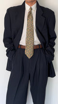 Giorgio Armani 1980s 3B Wool Twill Weave Navy Pleated Suit - Size XXL Jacket / 35" Waist