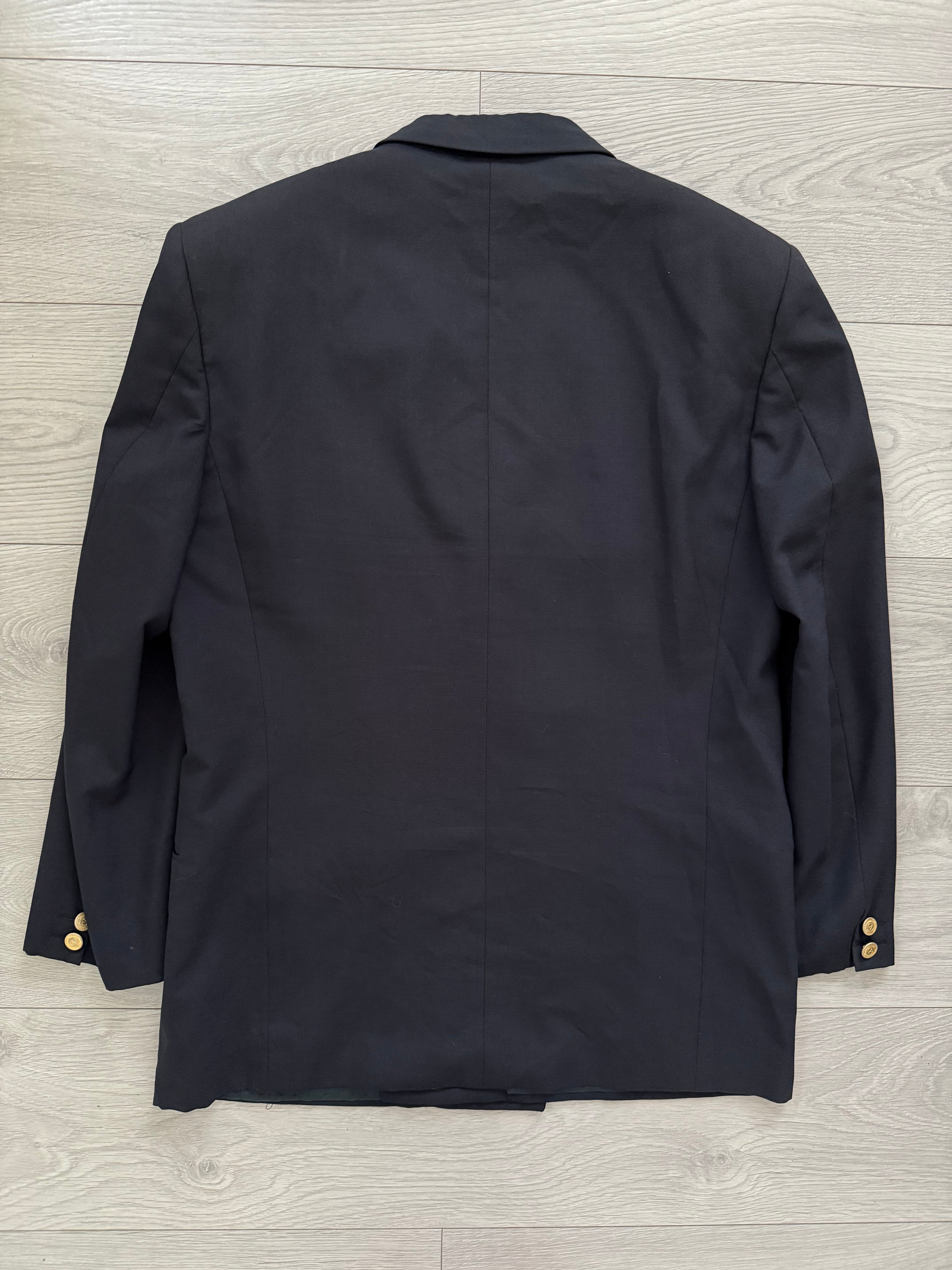 Valentino 1980s Peaked Lapel Double Breasted Metal Button Wool Jacket Navy  - Size S