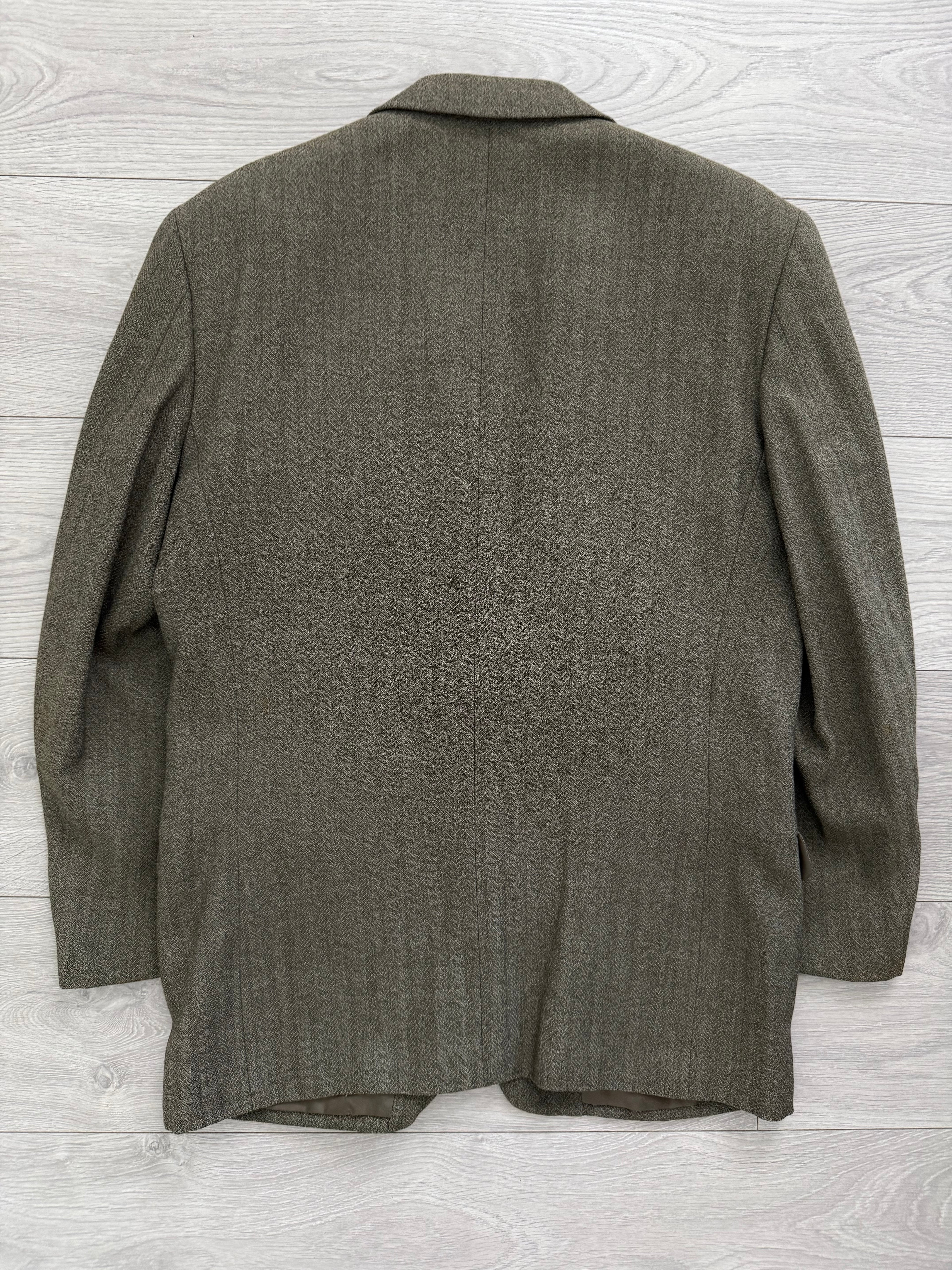 Calvin Klein 1990s 2B Herringbone Wool Double Pleat Suit Khaki Green - Size M Jacket / 32" Waist